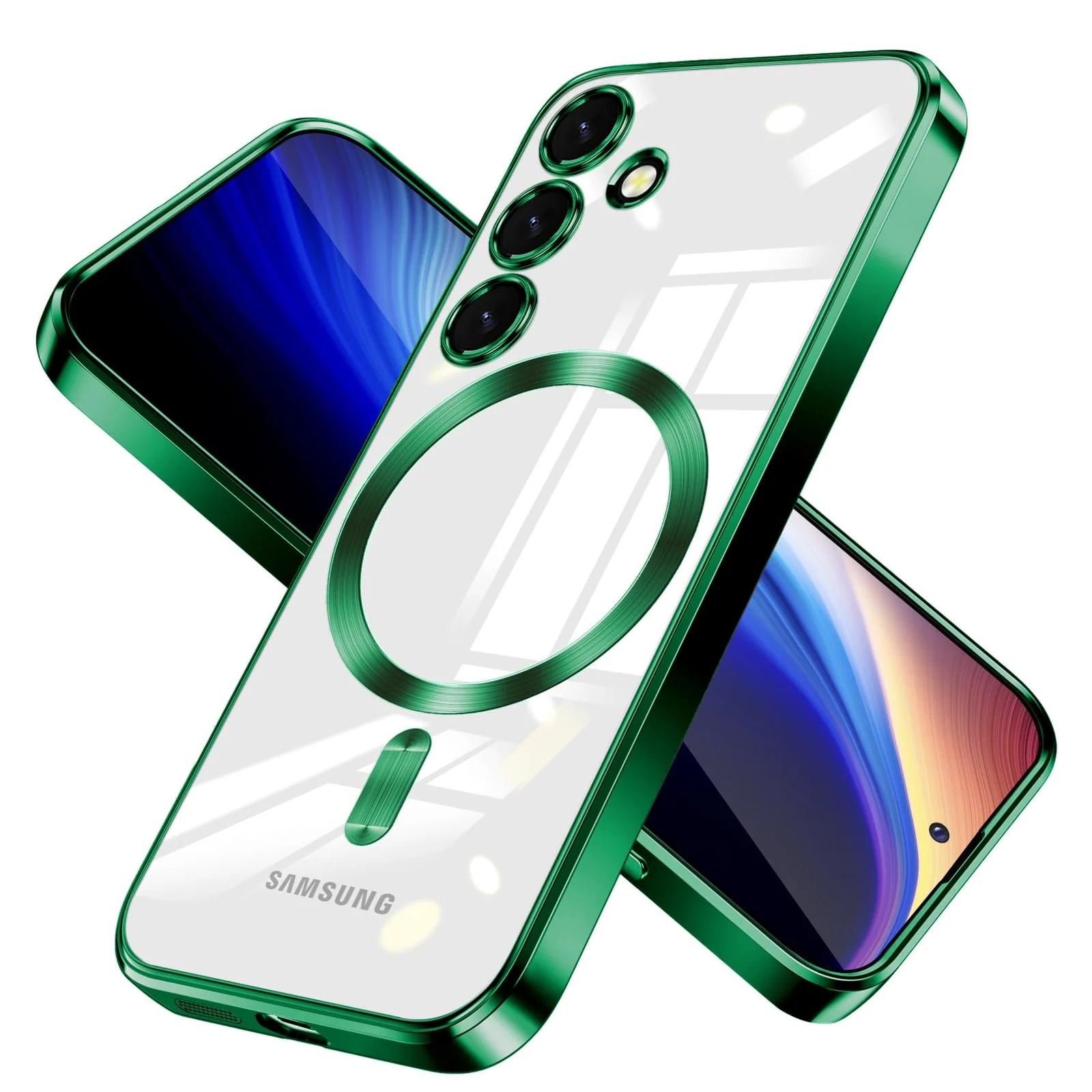 DL3 Mobilak for Samsung Galaxy S24 Magnetic Clear Case, Compatible with MagSafe, Built-in Camera Lens Protector, Luxury Plating Soft TPU Transparent Shockproof Slim Thin Cover 6.2 inch - Green