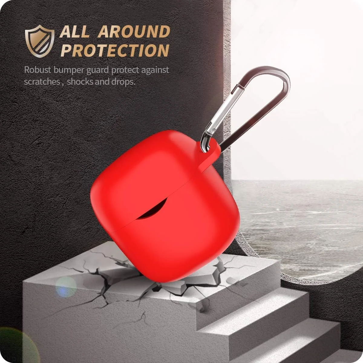 DL3 Mobilak Silicone Case Compatible with JBL Tune 220TWS/225TWS Earbuds, Soft Silicone Protective Case Cover, Shockproof Sleeve with Carabiner - Red