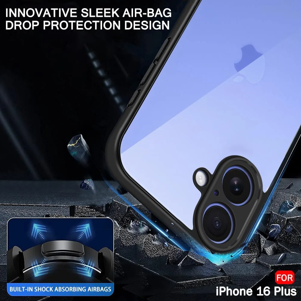 DL3 Mobilak Clear TPU Case for iPhone 16 + Plus 6.7-Inch, Camera protection, Shock-absorbing protection, Scratch-resistant surface - Gray