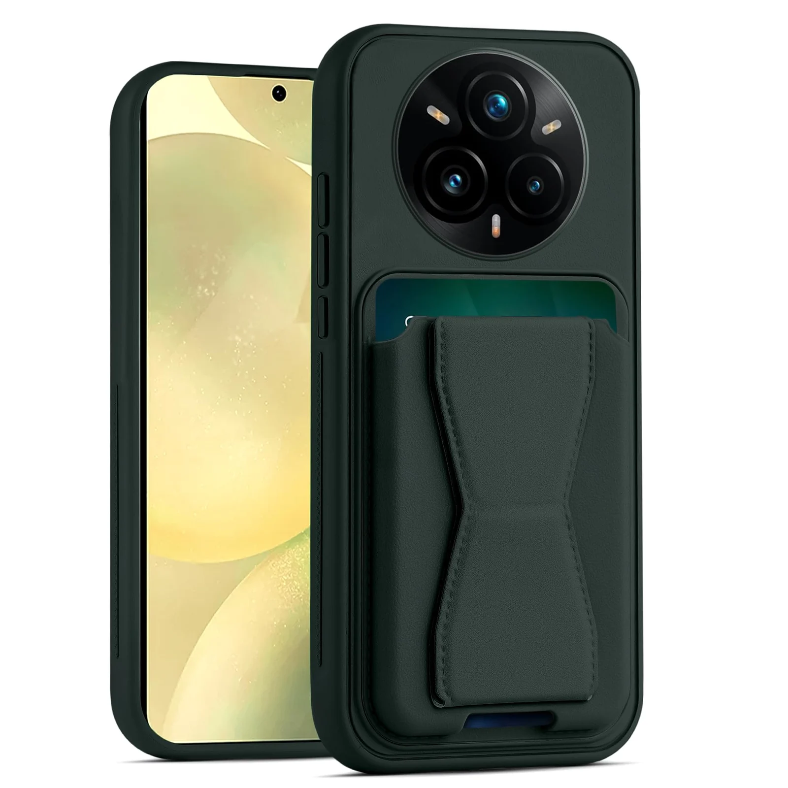 DL3 Mobilak Leather Wallet Case with Card Slot for realme 14 Pro+ Plus 5G with Camera Protection and Shockproof Design - Dark Green