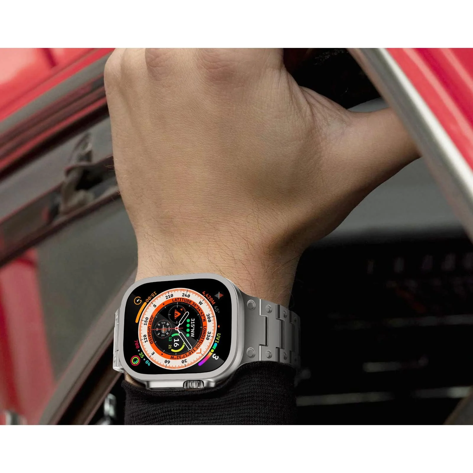 DL3 Mobilak Compatible for Apple Watch Ultra 2/Ultra 49mm Screen Protector 49mm, Titanium Alloy Frame Built-in 9H Tempered Glass Film, Lightweight Metal Case for iWatch 49mm - Titanium