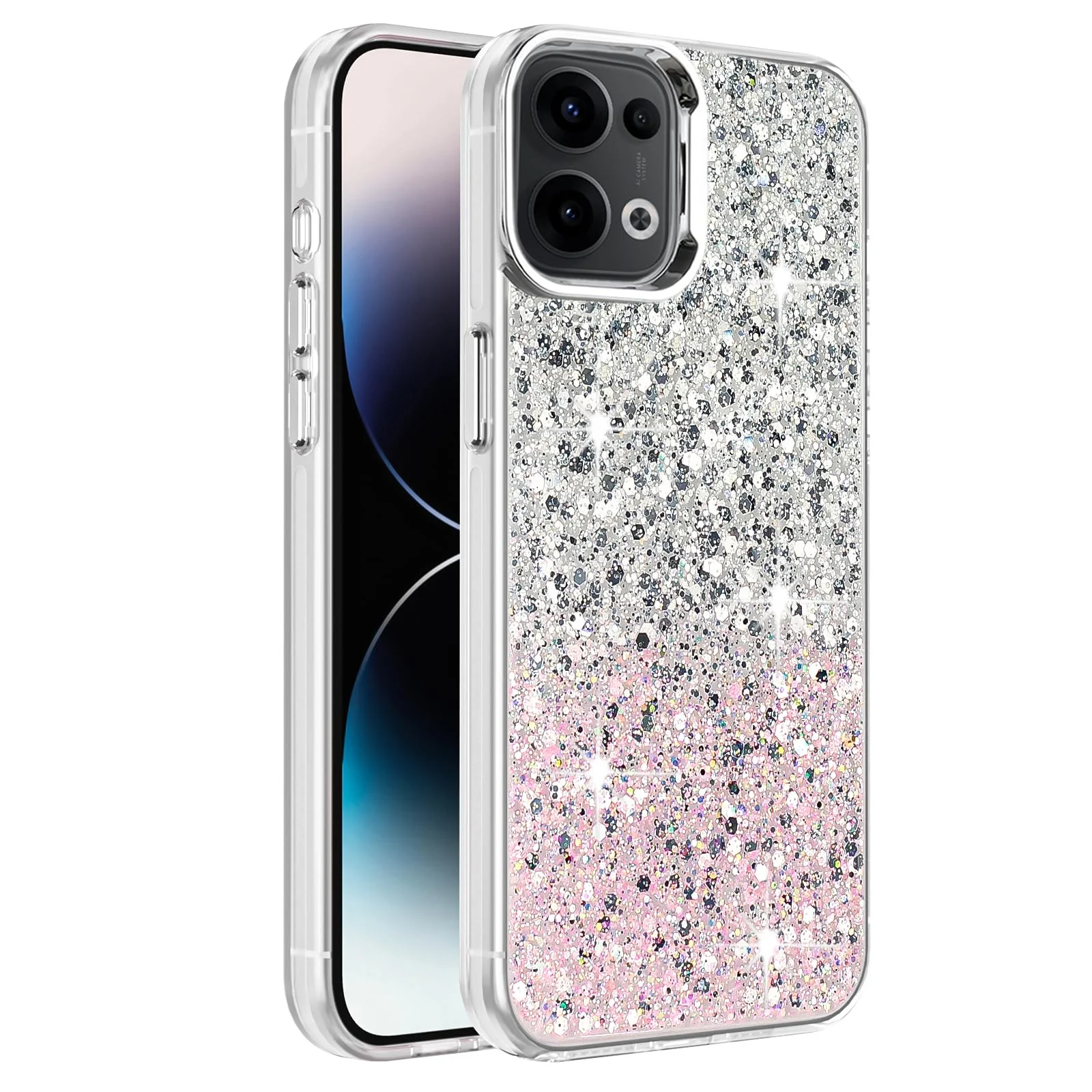 Oppo Reno 13 5G / Oppo Reno13 5G Case / Clear Glitter Bling Sparkly — DL3 Mobilak Glitter Protective Case for OPPO Reno 13 5G / OPPO Reno13 5G, Supports wireless charging, Camera protection, Shock-absorbing protection