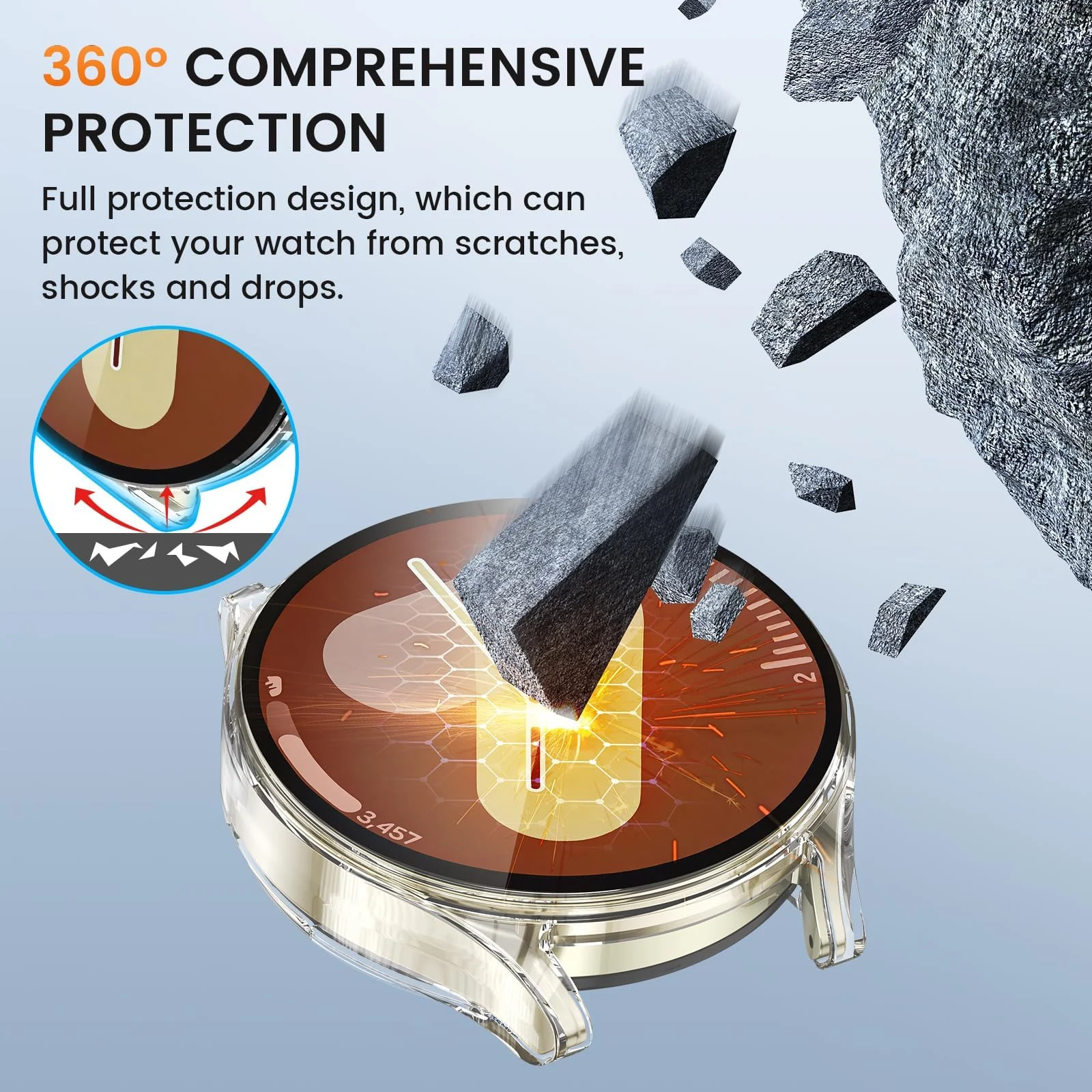 DL3 Mobilak Case for Samsung Galaxy Watch 7 44mm, with Built in Screen Protector, TPU Watch Case, [Full Coverage], Shockproof Cover, High Definition Cover, Protective Case for Watch7 44 mm - Clear
