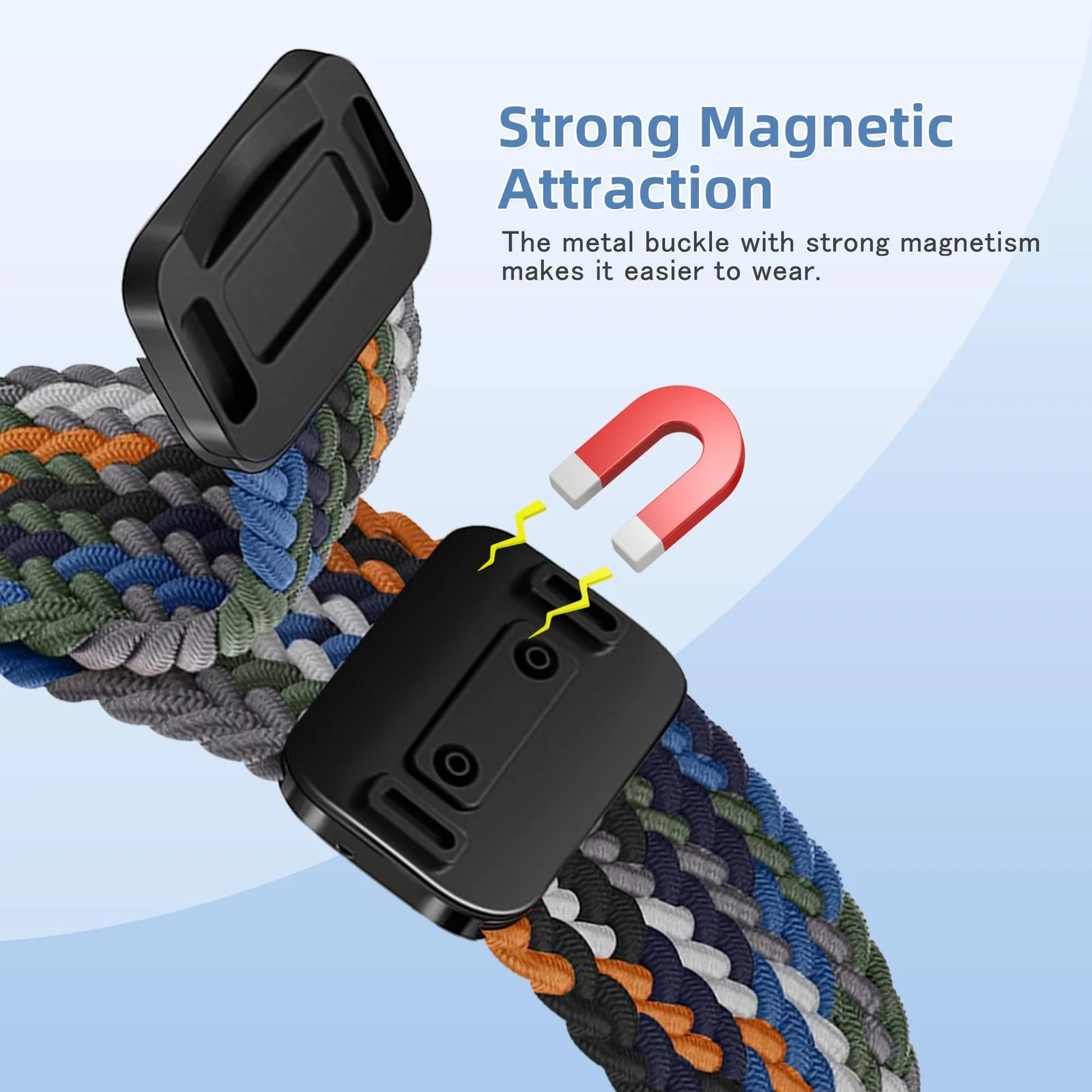 DL3 Mobilak Braided Strap for Xiaomi Mi Band 10/9/8, Men Women Breathable Elastic Nylon with Magnetic Buckle Watch Band for Xiaomi Smart Band 10/Xiaomi Smart Band 9/8 - Denim