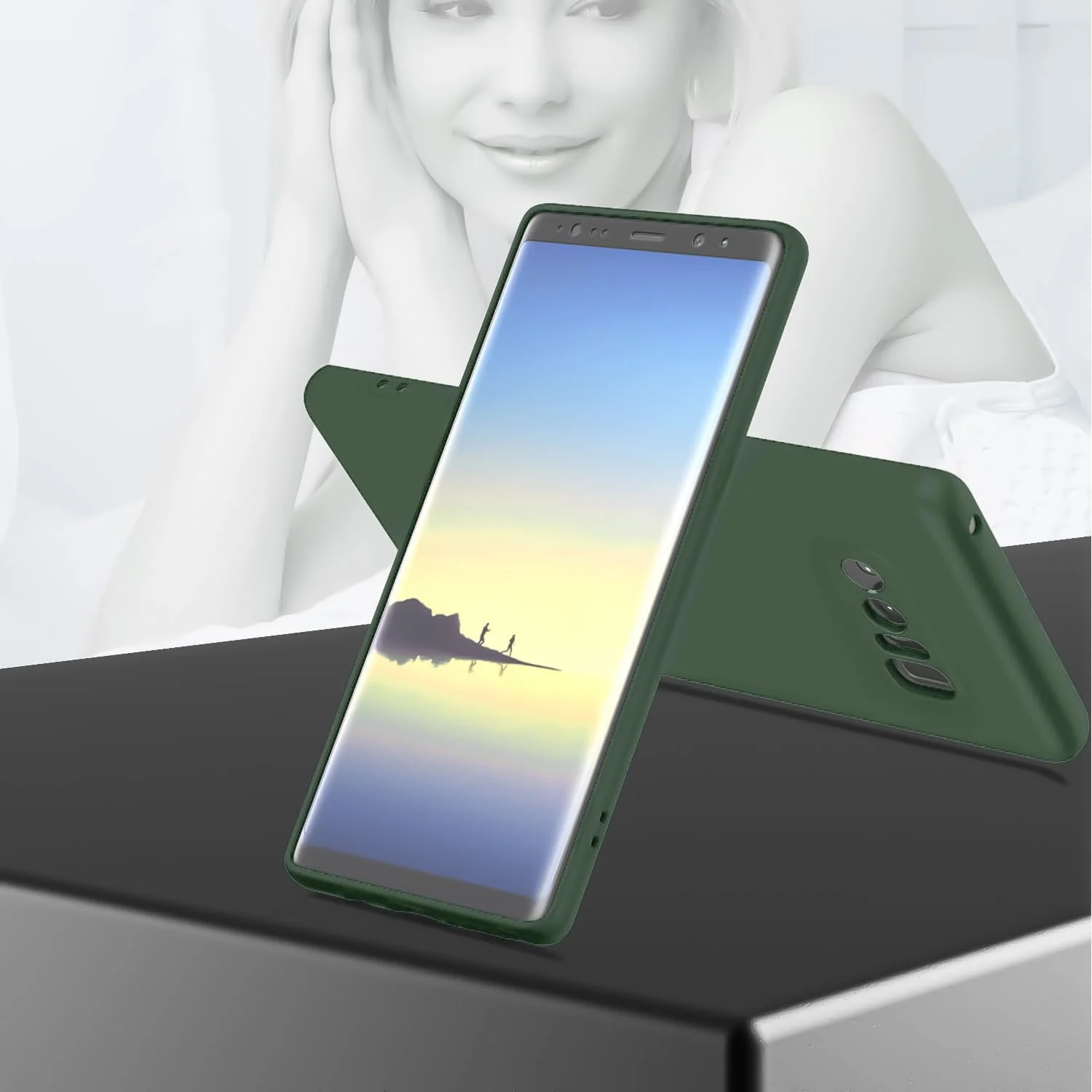 DL3 Mobilak Liquid Silicone Protective Case with Soft Microfiber Lining with Full Camera Protection for Samsung Galaxy Note 8 - Green