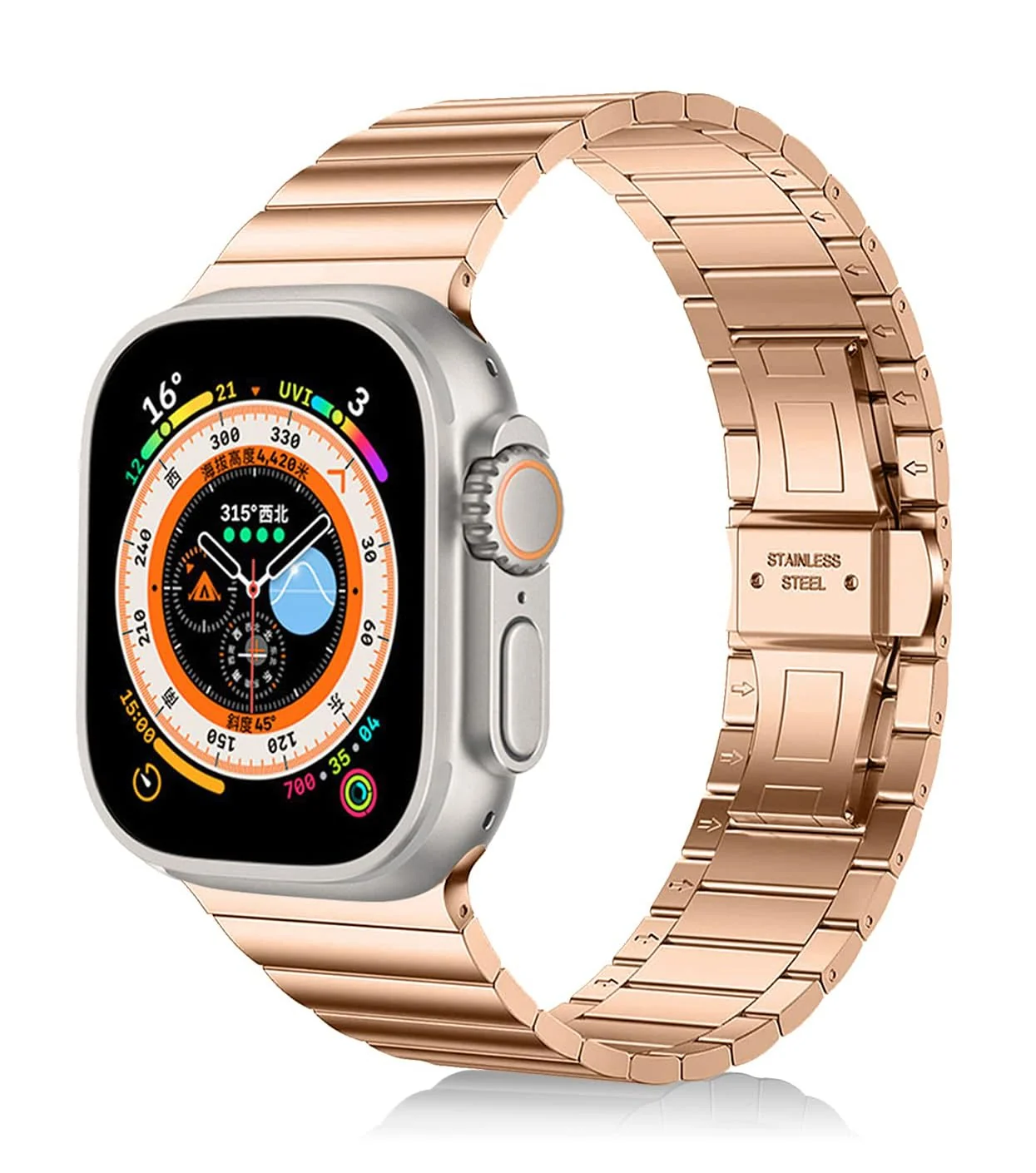 DL3 Mobilak Compatible with Apple Watch 49mm 46mm 45mm 44mm 42mm Strap, Solid Stainless Steel Link Bracelet Metal Band for iWatch Ultra 3 2 1/Series 11 10 9 8 7 6 5 4 3 2 1 SE - Rose Gold