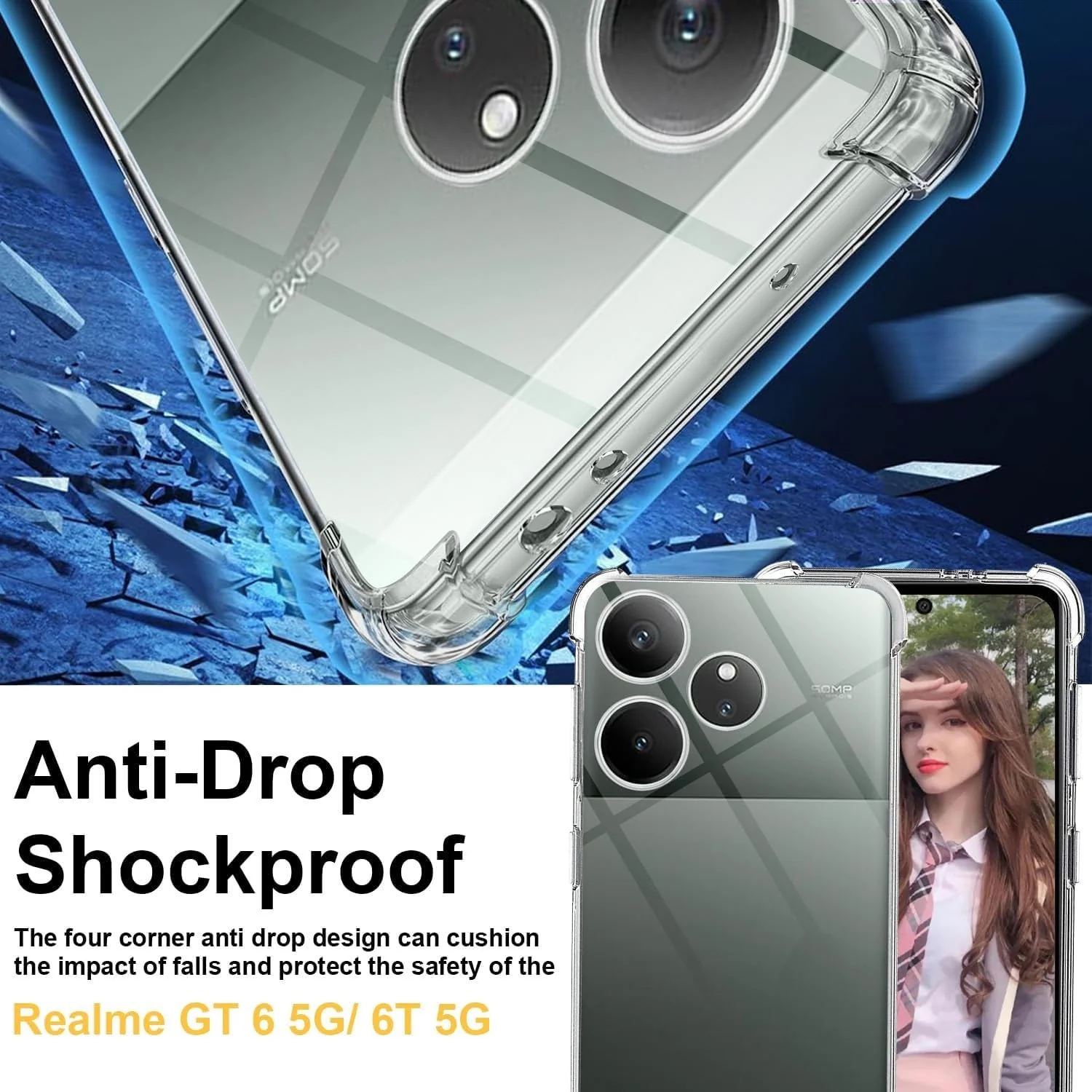 DL3 Mobilak Clear TPU Protective Case for realme GT 6 / realme GT 6T with Camera Protection and Shockproof Design - Clear