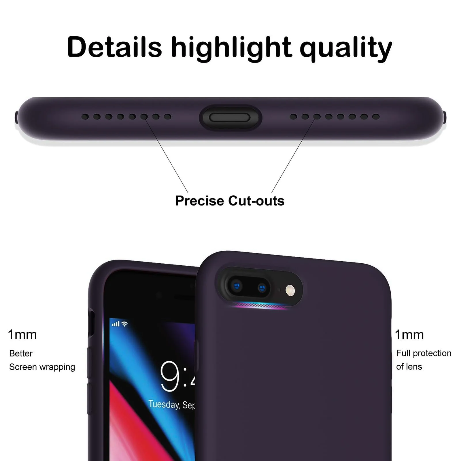 DL3 Mobilak Liquid Silicone Case for iPhone 7 Plus / iPhone 8 Plus, Shock-absorbing protection, Scratch-resistant surface, Soft microfiber lining - Elderberry