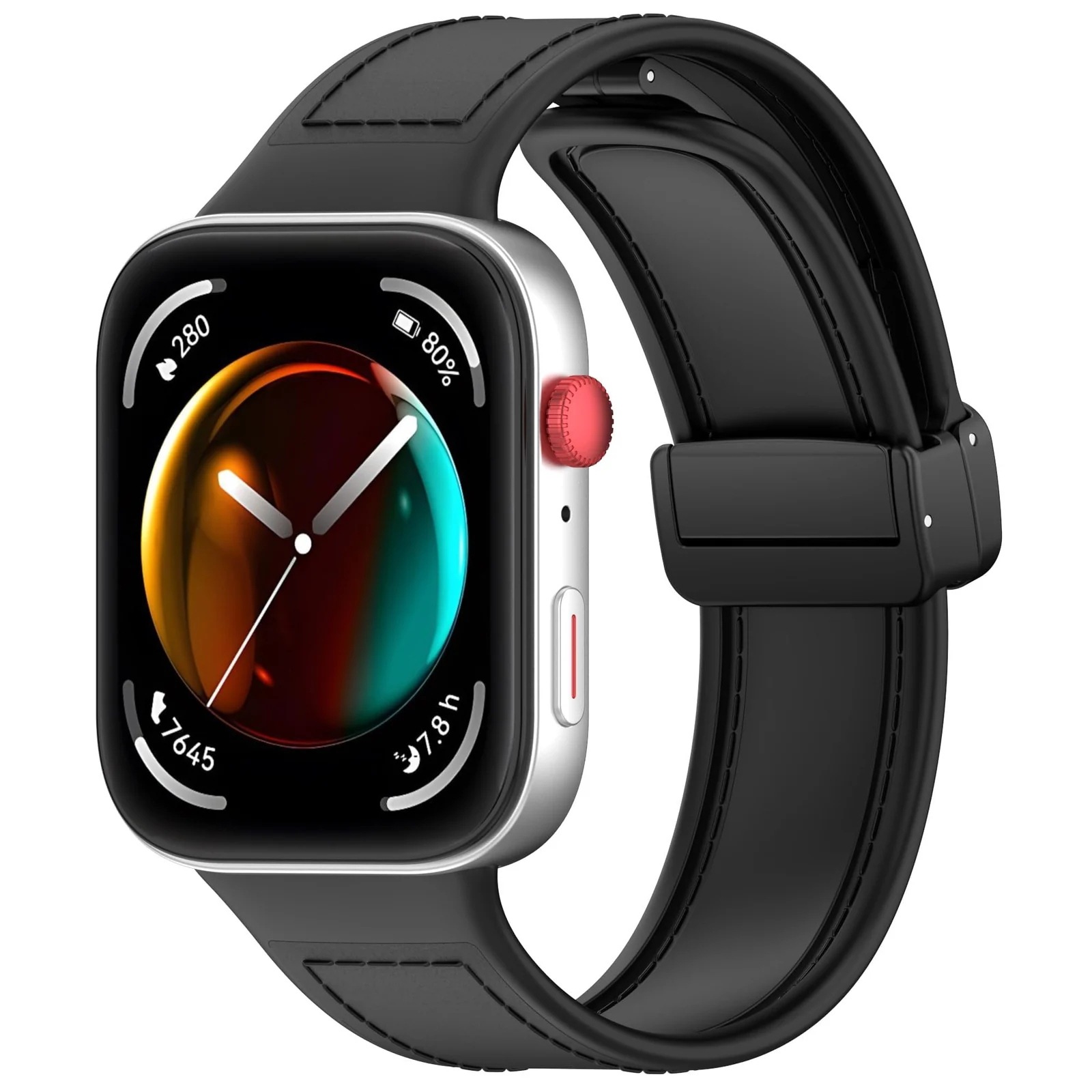 DL3 Mobilak Compatible with Huawei Watch Fit 5 / Fit 5 Pro / Fit4 / 4 Pro/Fit 3 Strap for Women Men, Soft Flexible Leather Silicone Hybrid Sport Wristband Magnetic Buckle Bracelet Replacement Strap - Black
