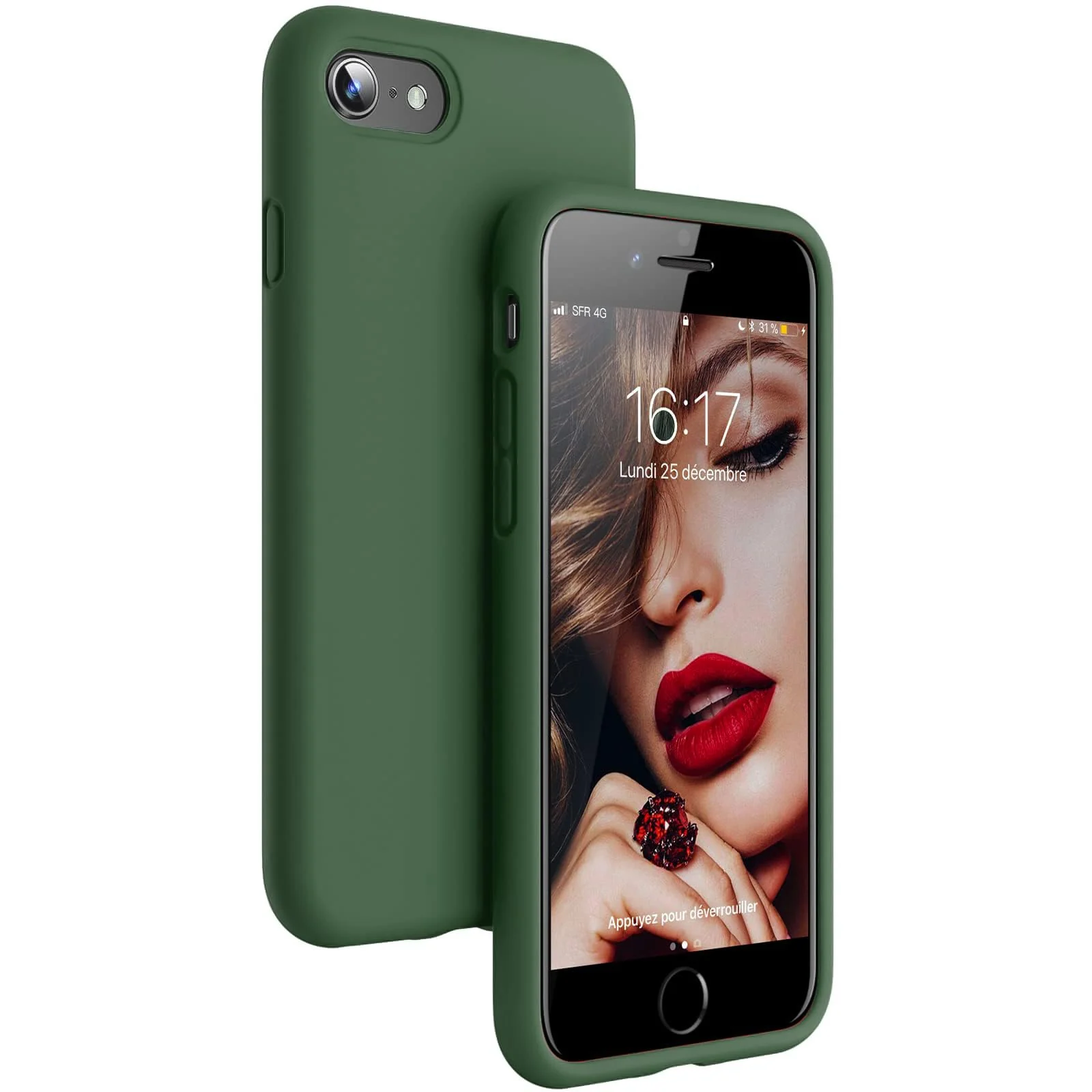 DL3 Mobilak Liquid Silicone Protective Case with Soft Microfiber Lining for iPhone SE 2022, SE 2020, iPhone 7, iPhone 8 - A.Green