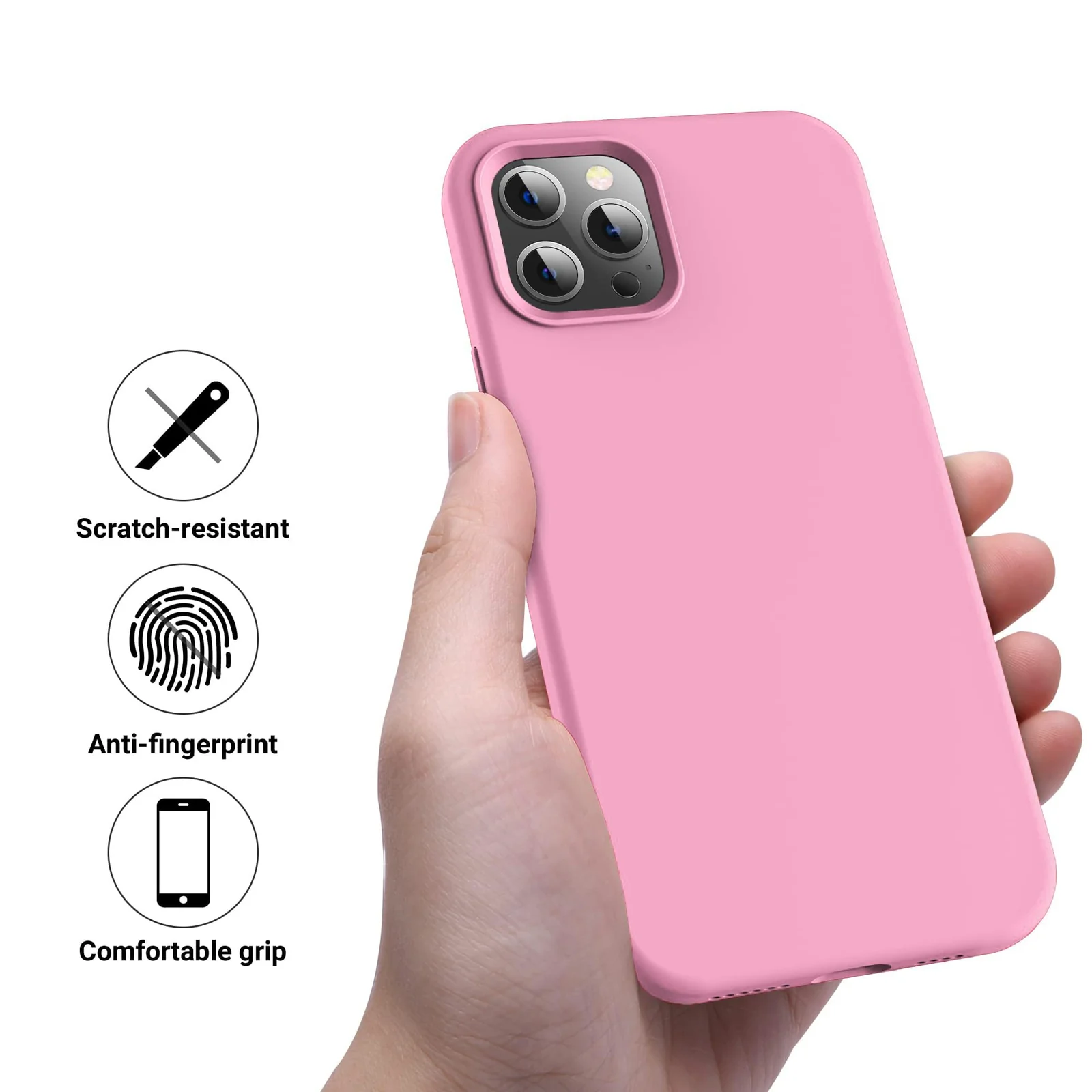 DL3 Mobilak Liquid Silicone Protective Case for iPhone 14 Pro Max (6.7 Inch) with Camera Protection and Microfiber Lining - Pink 3