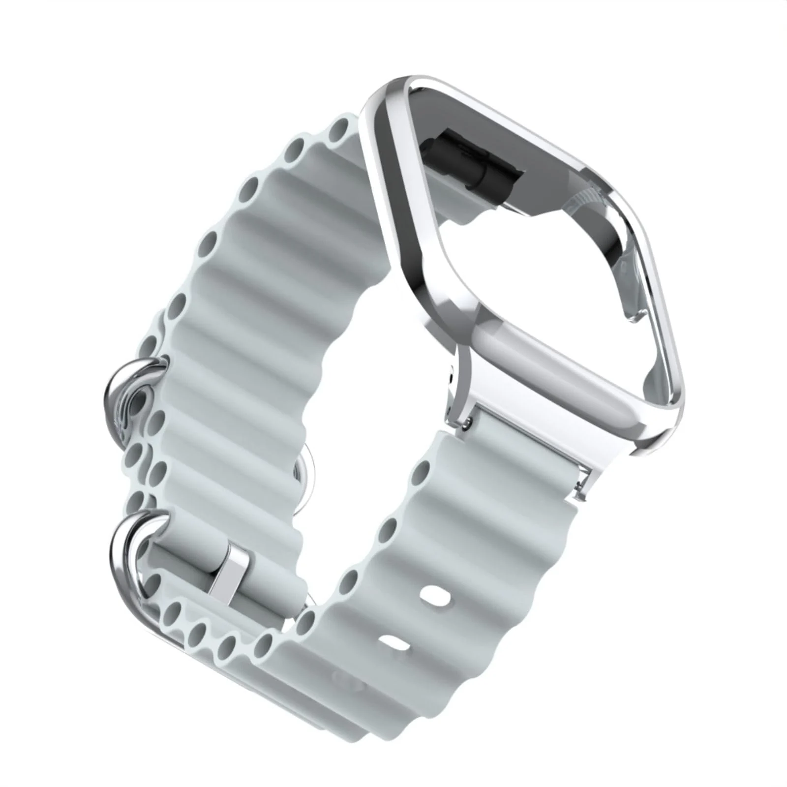 DL3 Mobilak Ocean Strap Compatible with Xiaomi Redmi Watch 3 Lite/Redmi Watch 3 Active, Adjustable Silicone Strap with Metal Buckle, Band With Frame Metal Women Men Replacement Strap - Gray