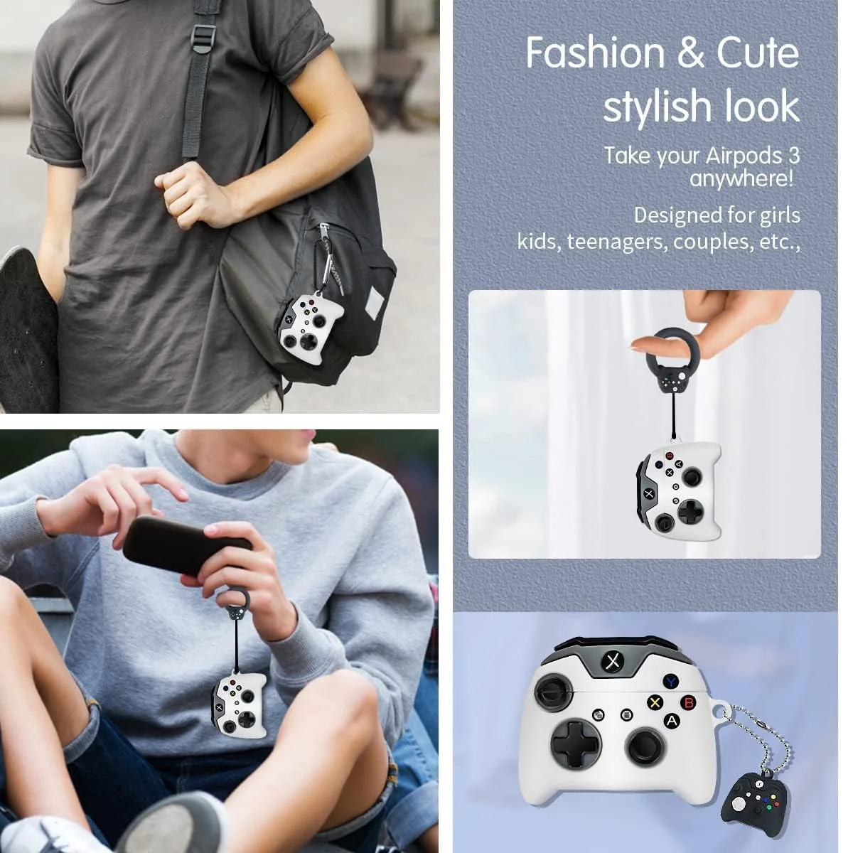 DL3 Mobilak Compatible with AirPods Pro 2/1 Gen Case Soft Silicone Shockproof Cover for Apple iPod Pro 2nd/1st Generation, New 3D Cute Cartoon Creative Fun Case with Keychain Design - White Black1