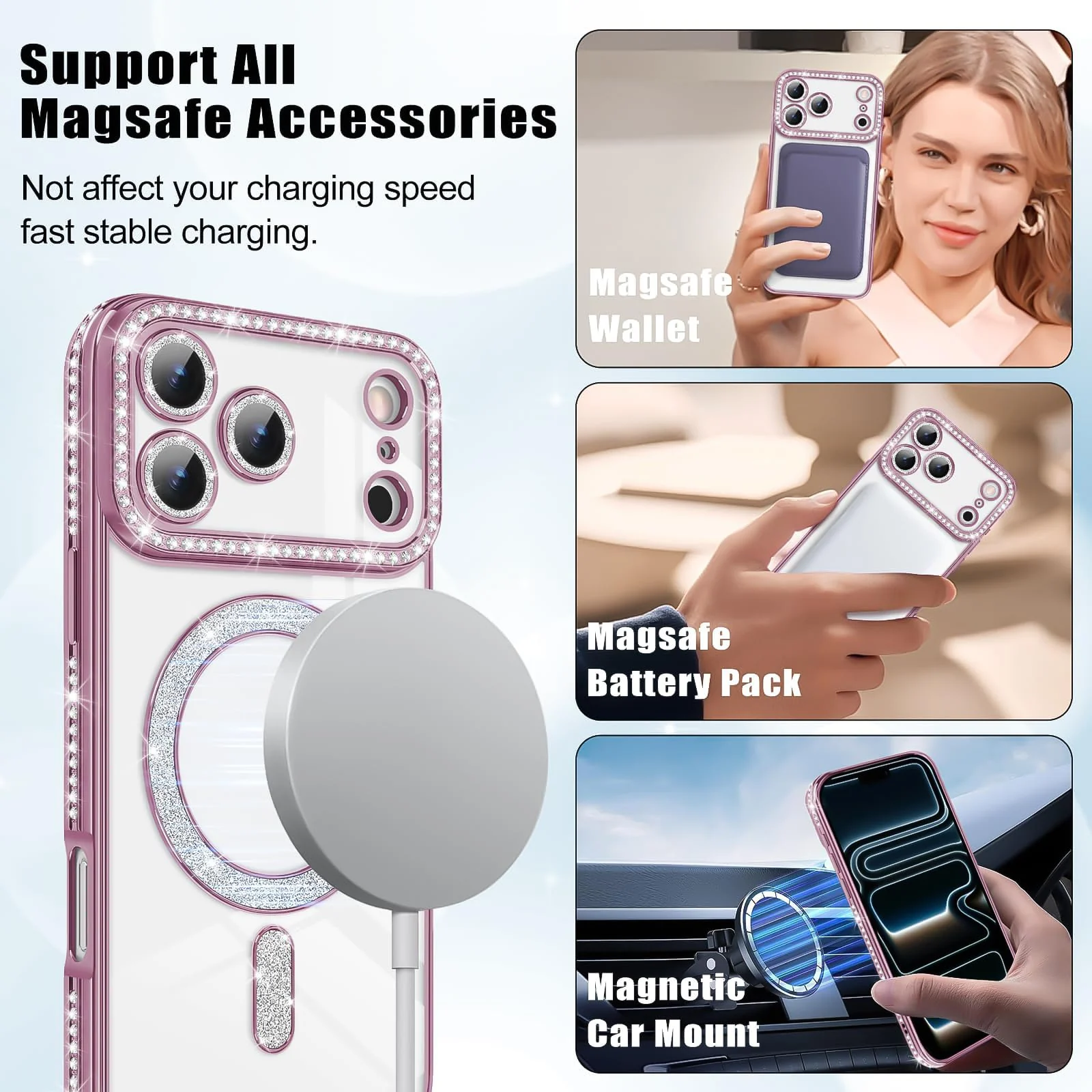DL3 Mobilak MagSafe-Compatible Magnetic Case for iPhone 17 Pro with Camera Protection and Magnetic Car-Mount Support - Pink