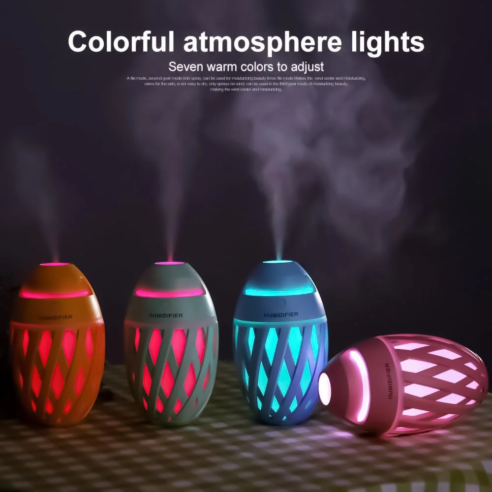 Mobigon Wood Cool Mist Ultrasonic Humidifier for Room Moisture, Aroma Diffuser for Home, 320ml Essential Oil Diffuser with 7 Colorful Night Light, Auto Shut-Off, Home, Office, car - Pink