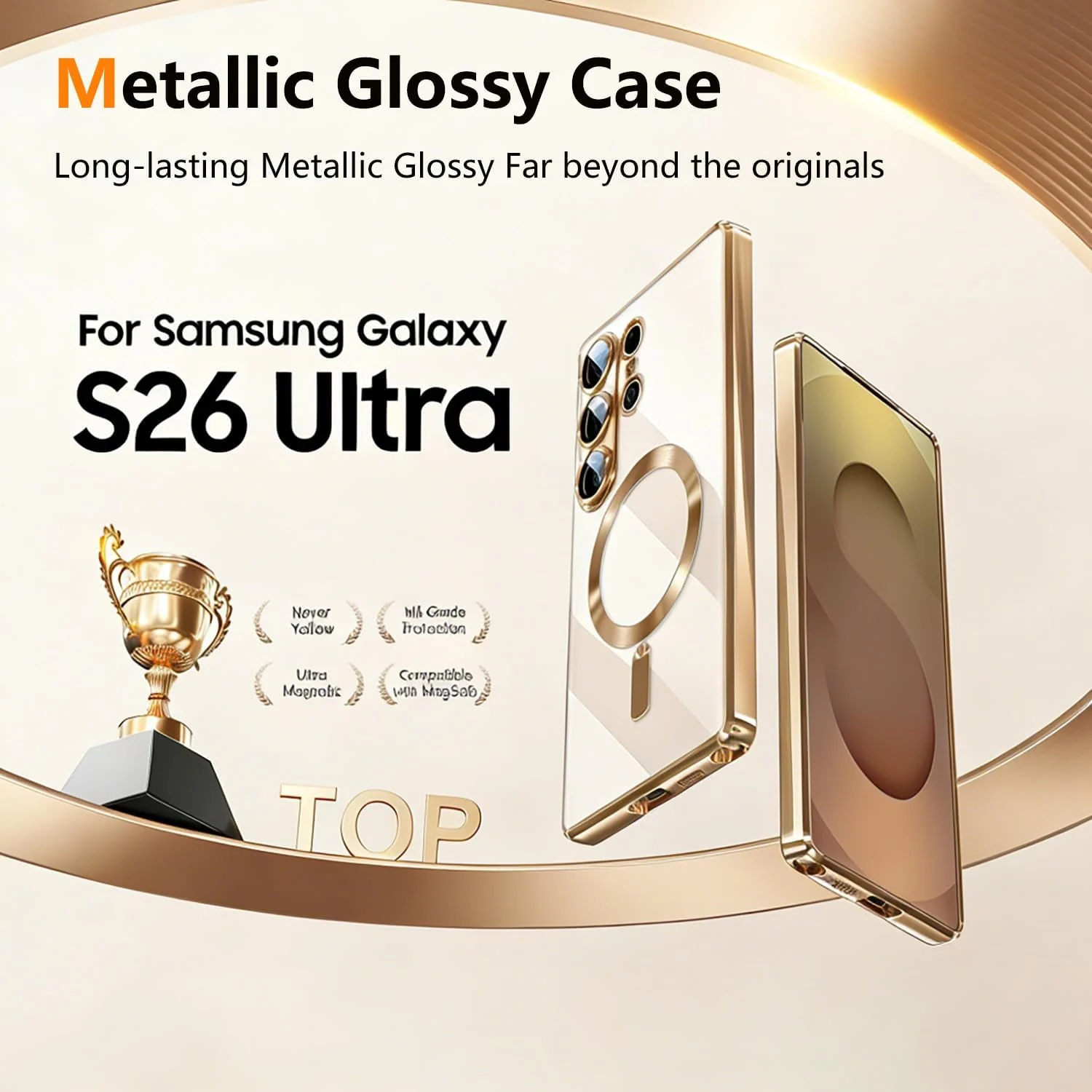 DL3 Mobilak Plated-Edge Protective Case for Samsung Galaxy S26 Ultra, Compatible with MagSafe accessories, Supports wireless charging, Camera protection - Gold