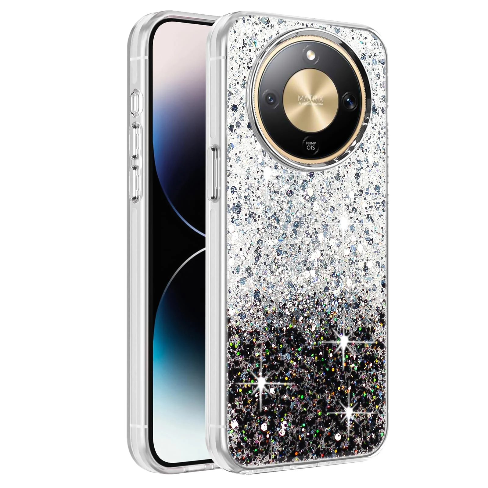 DL3 Mobilak Glitter Protective Case with Camera Protection for Honor X9d - White Black