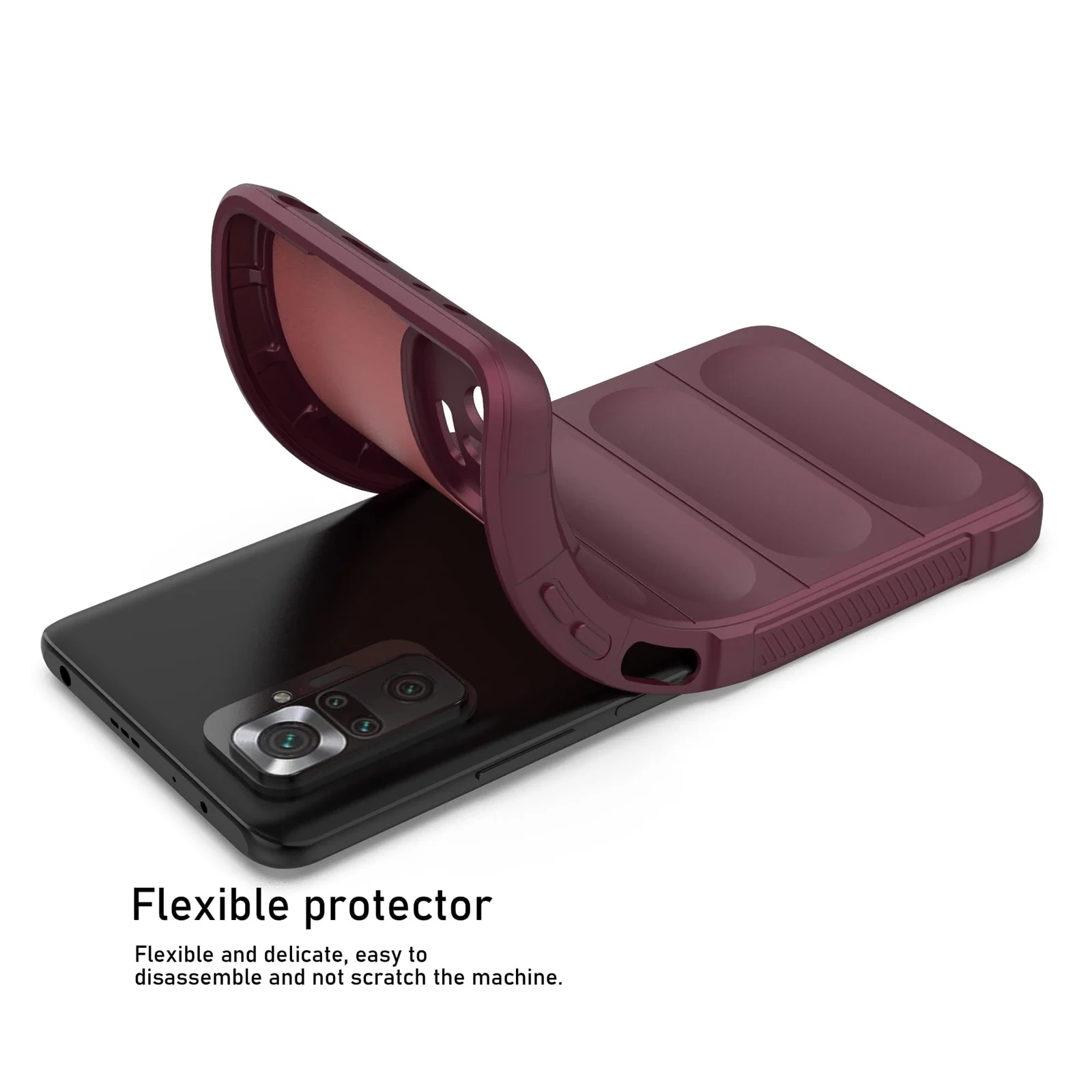 DL3 Mobilak Flexible Silicone and TPU Protective Case with Camera Protection for Xiaomi Redmi Note 10 Pro / Note 10 Pro Max - Wine Red