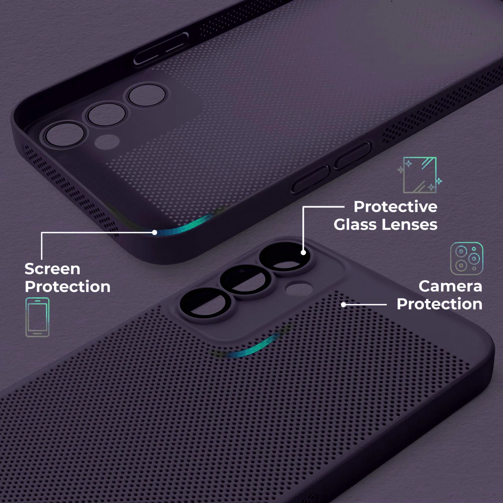 DL3 Mobilak Heat-Dissipation Hard PC Case with Built-In Camera Lens Protector for Samsung Galaxy A53 5G - Purple