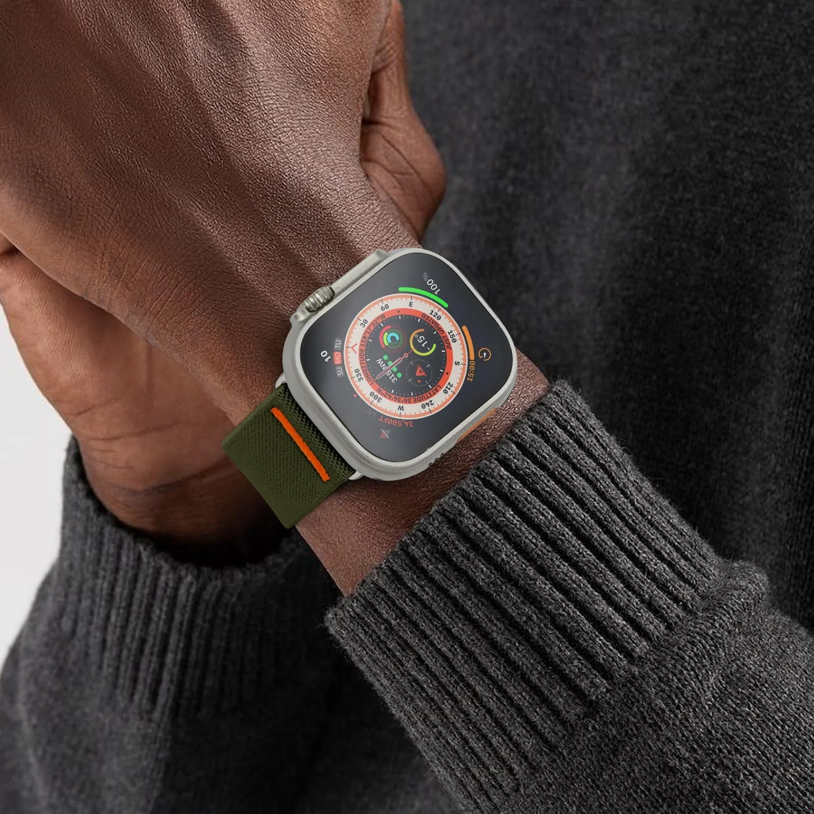 DL3 Mobilak Solo Loop Nylon Band Compatible with Apple Watch Ultra 2/Ultra Band 49mm 45mm 46mm 44mm 42mm for Men Women, Soft Fabric Braided Elastic Sport Strap for iWatch Series SE 10/9/8/7/6/5/4 - Army Green