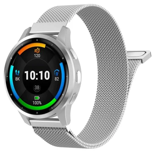20MM Band stainless steel Magnetic Strap For Samsung Galaxy Watch 7/6/5/4 40MM 44MM/Watch 5 Pro 45MM/S2 classic/active 2 40MM 44MM Stretch Strap for Amazfit Active 2/GTS 4/3/3 Pro/Bip 3 (Silver)