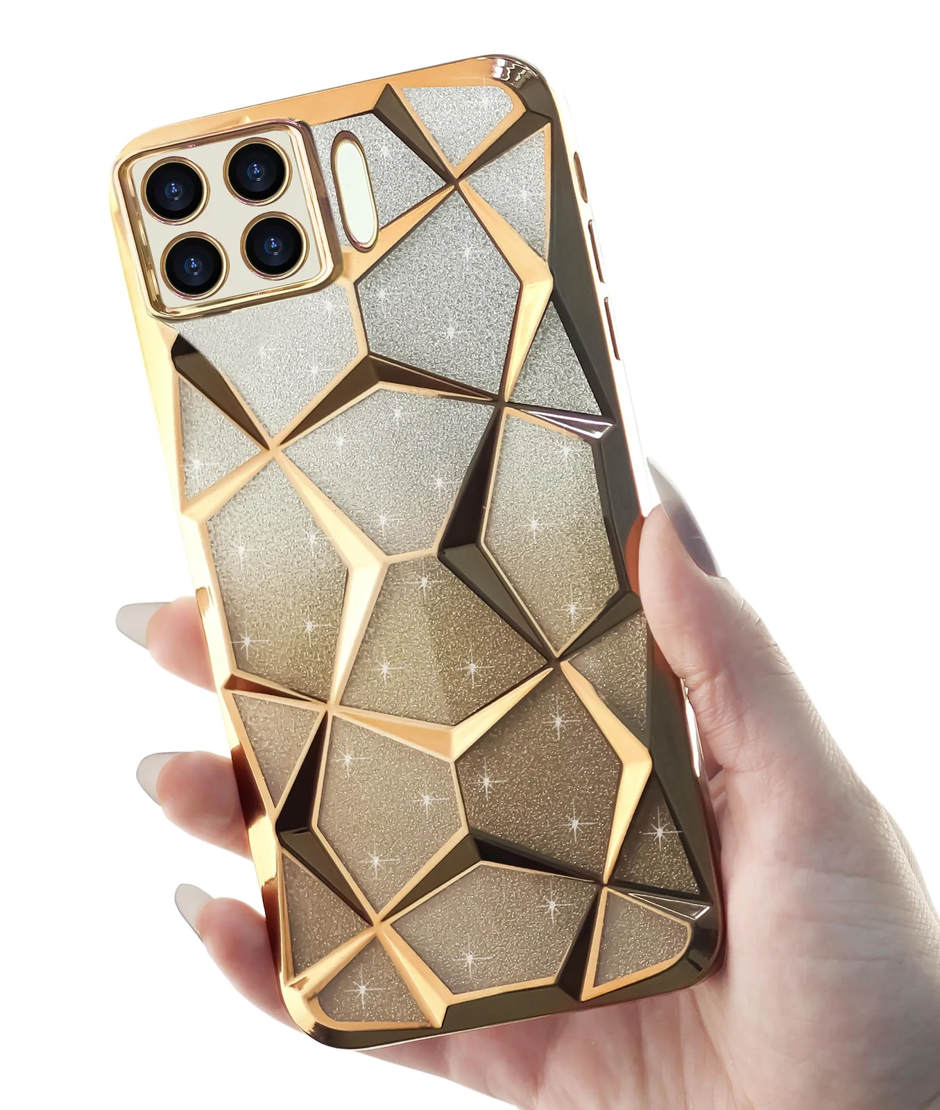 DL3 Mobilak Compatible with OPPO A73 4G/OPPO F17 Case Plating Bling Gradient Glitter Clear Cover Soft TPU Silicone Cute Camera Protection Shockproof Back for Women Girls Case - Gold