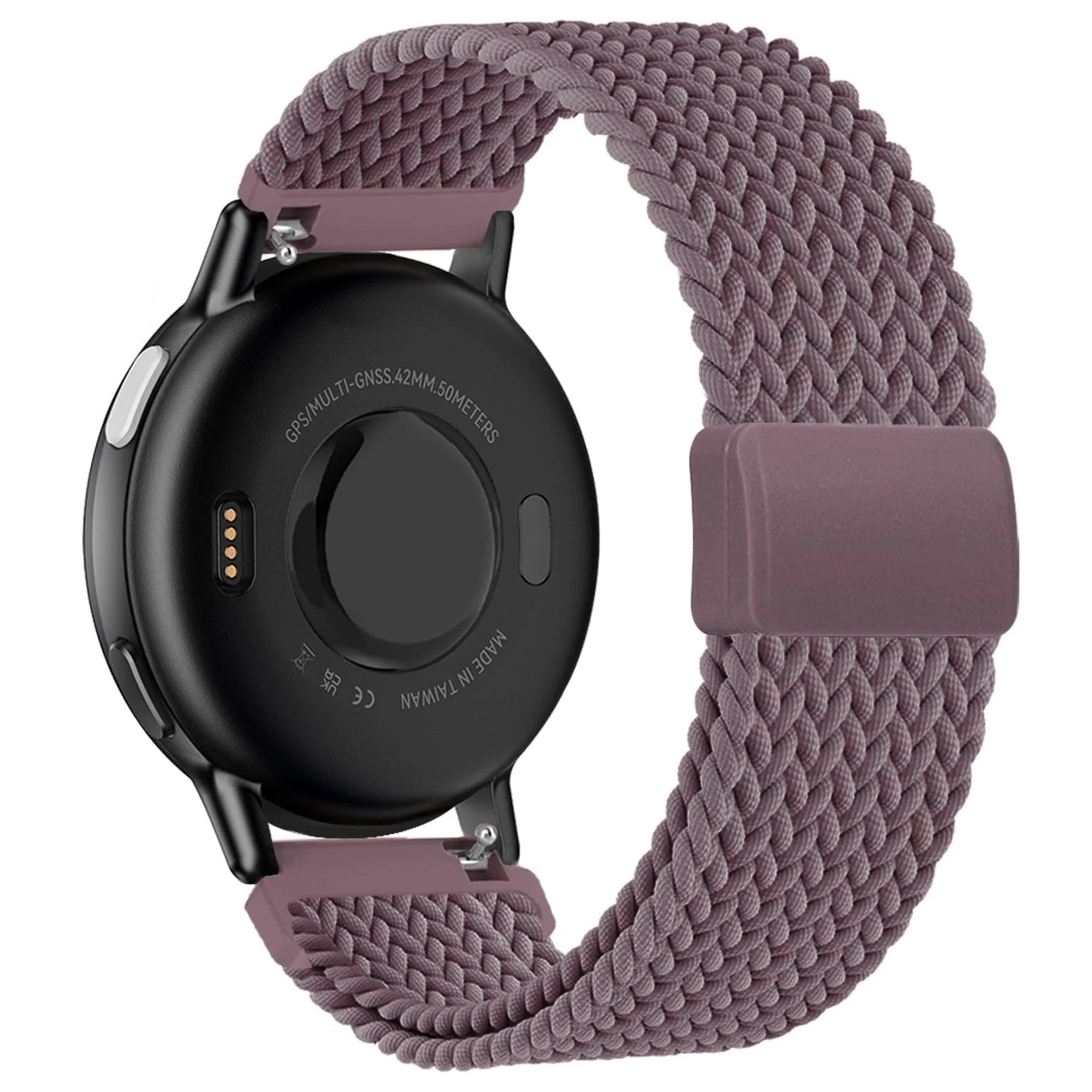 DL3 Mobilak 20mm Magnetic Band for Samsung Galaxy Watch 7/6/5/4/FE Band 40mm 44mm/Galaxy Watch 6/4 Classic Bands 47mm 43mm 46mm 42mm/Watch 5 pro 45mm/3 41mm/Active 2, Stretchy Braided Nylon Magnetic Sport Strap - Smoke Violet