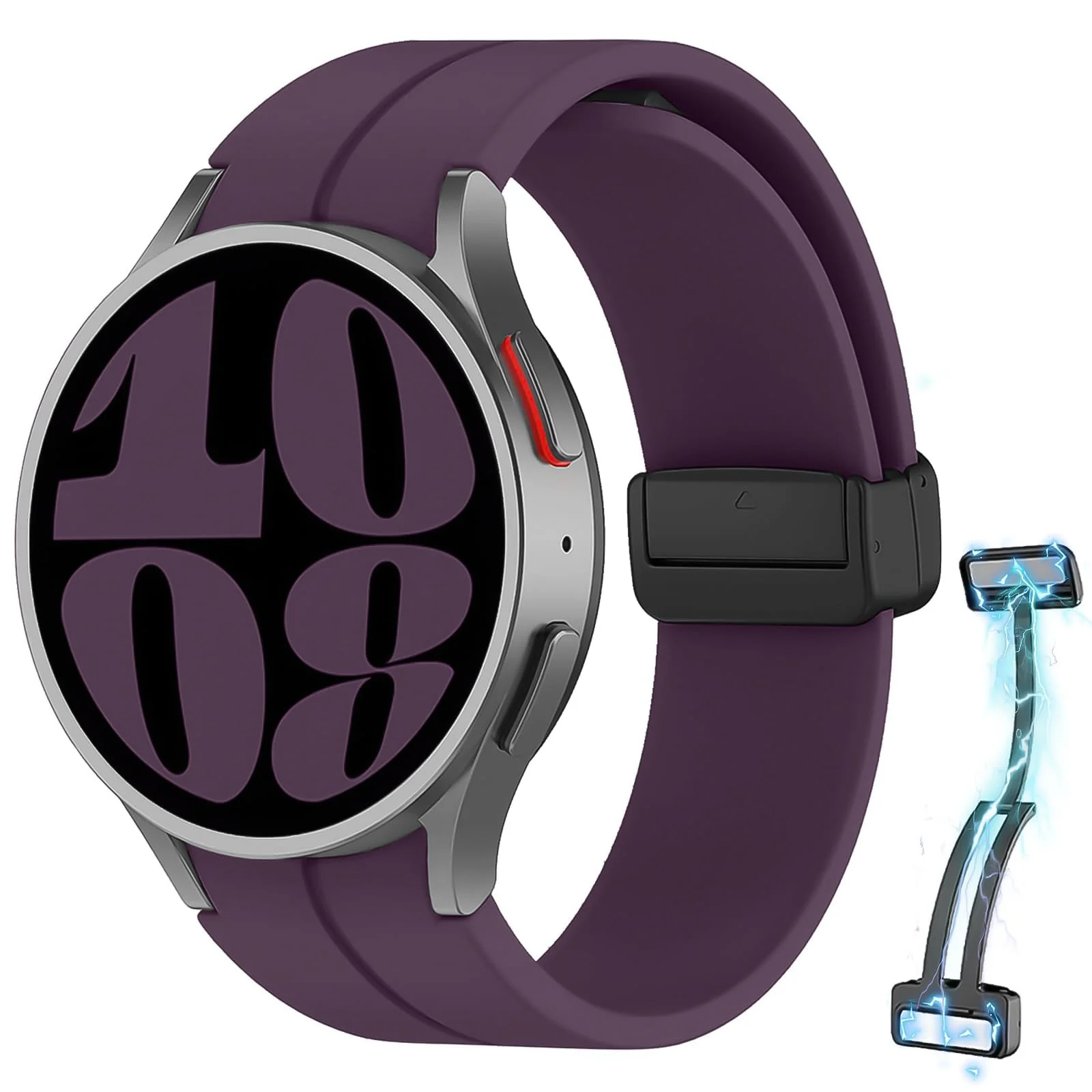 DL3 Mobilak Strap Compatible with Samsung Galaxy Watch 7 FE 6 5 4 Strap 40mm 44mm/Watch 6 Classic 43mm 47mm/5 Pro 45mm/4 Classic 42mm 46mm, No Gap Magnetic Clasp Silicone Band - Wine Red