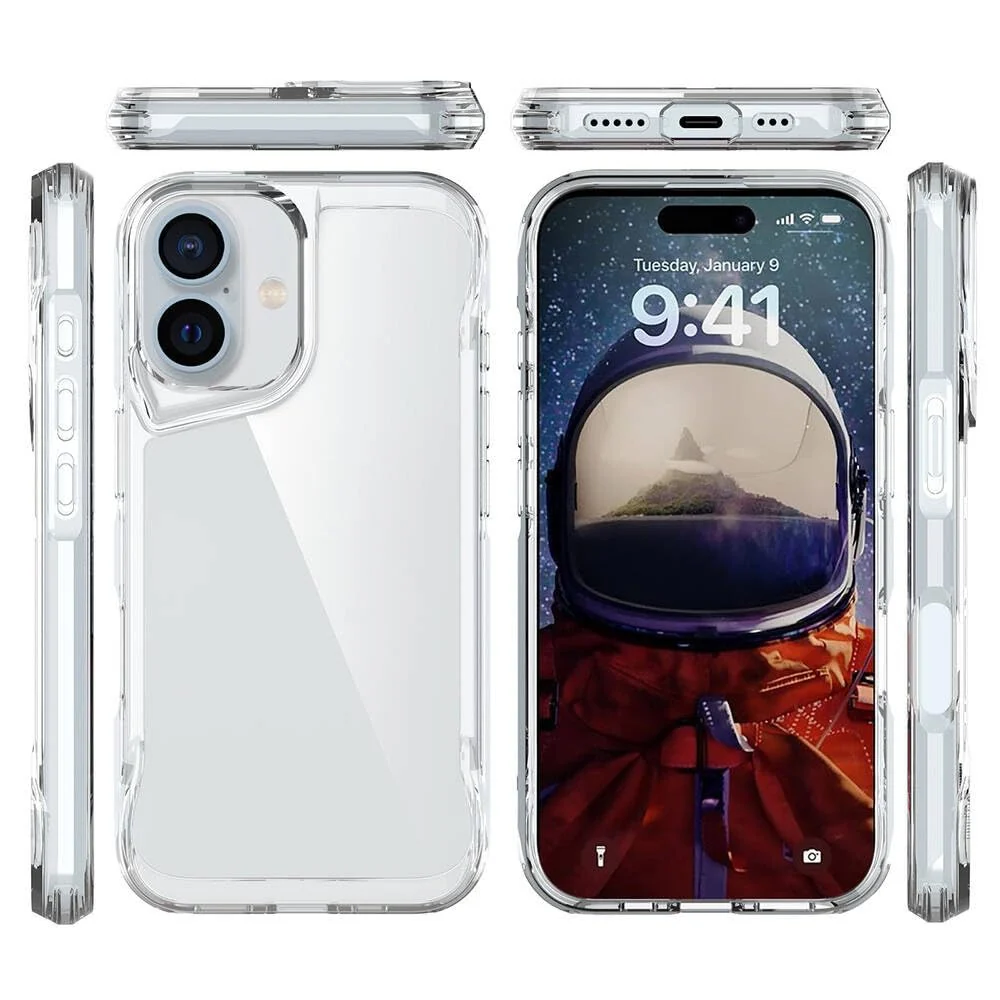DL3 Mobilak Rugged Protective Case for iPhone 16 6.1-Inch, Supports wireless charging, Shock-absorbing protection, Non-slip grip - Clear