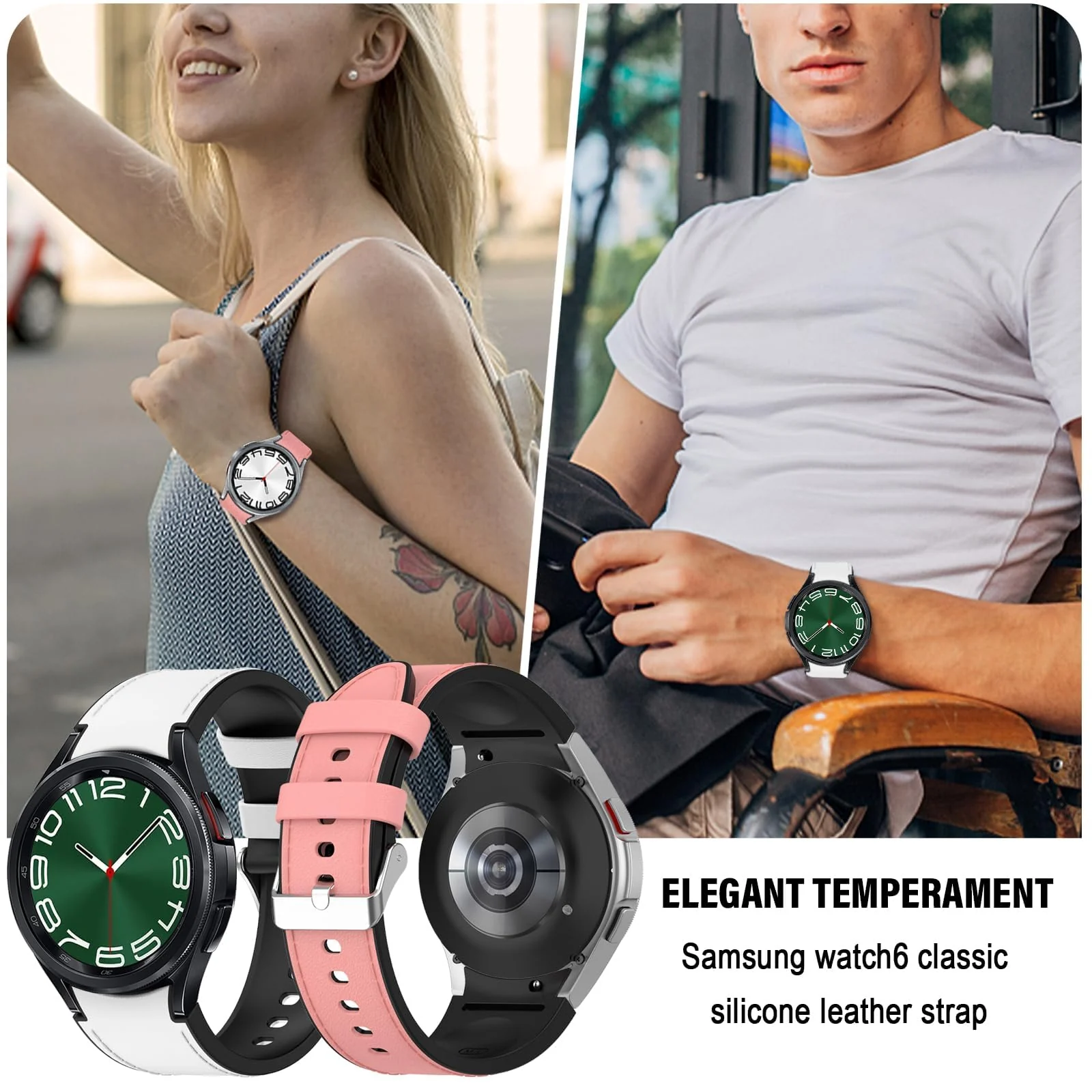 DL3 Mobilak No Gap Leather silicone Bands Compatible with Samsung Galaxy Watch 6 5 4 40mm 44mm, Galaxy Watch 5 Pro Band 45mm/ Watch 6 4 Classic Band 42mm 46mm 43mm 47mm Soft Strap - White