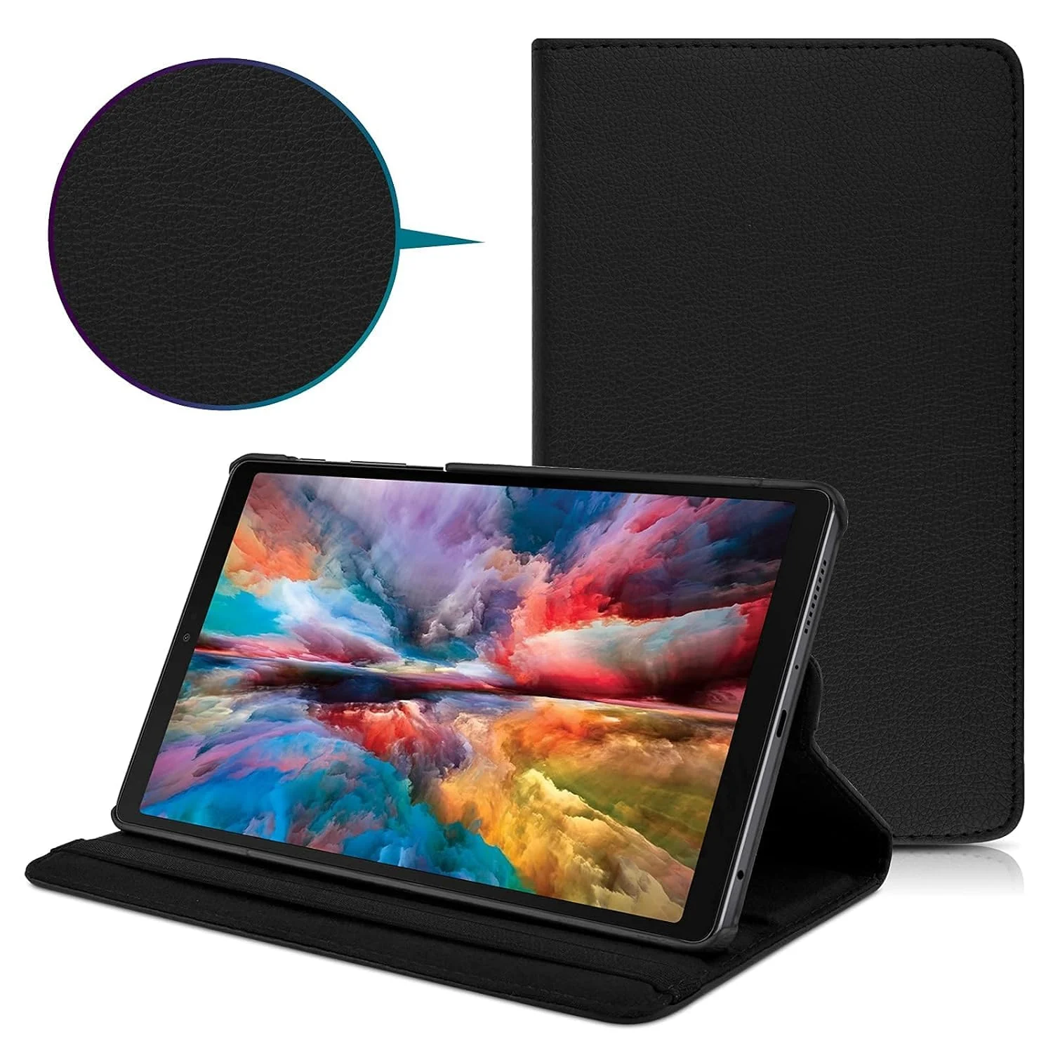 DL3 Mobilak Protective Cover for Samsung Galaxy Tab A7 Lite (SM-T220/T225), 360° Rotatable Smart Stand, Leather Folio Flip Cover with Multi-Angle Viewing, Auto Wake Sleep - Black
