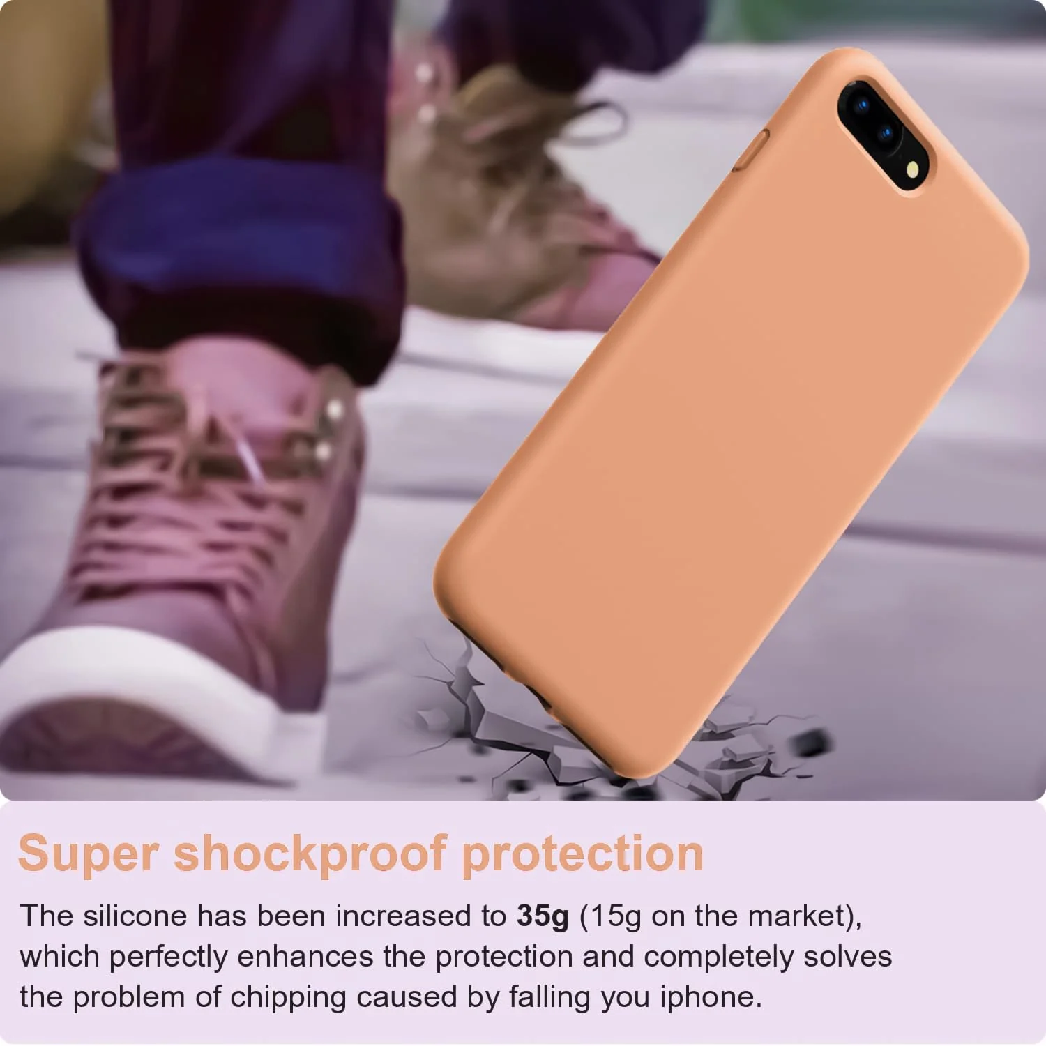 DL3 Mobilak Compatible with iPhone 7 Plus/iPhone 8 Plus Case, Liquid Silicone Case, Full Body Protective Cover, Shockproof, Slim Phone Case, Anti-Scratch Soft Microfiber Lining - Orange