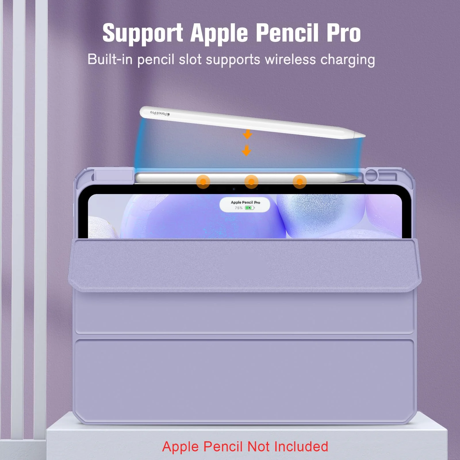 DL3 Mobilak Case for iPad Pro 11-Inch M4 2024 (5th Generation) with Pencil Holder, Clear Transparent Back Shell Slim Stand Shockproof Tablet Cover, Auto Wake/Sleep - Lavender