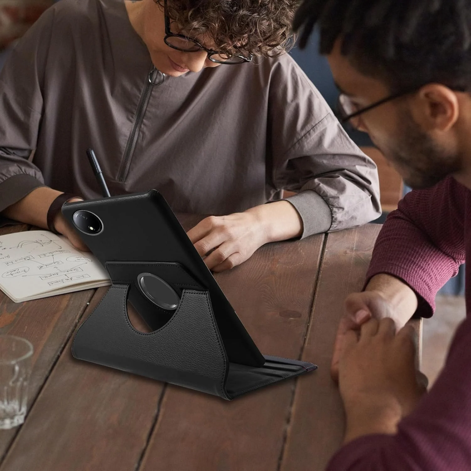 DL3 Mobilak Protective Cover for Xiaomi Redmi Pad SE 8.7'' inch 2024, 360° Rotatable Smart Stand, Leather Folio Flip Cover with Multi-Angle Viewing, Auto Wake Sleep - Black