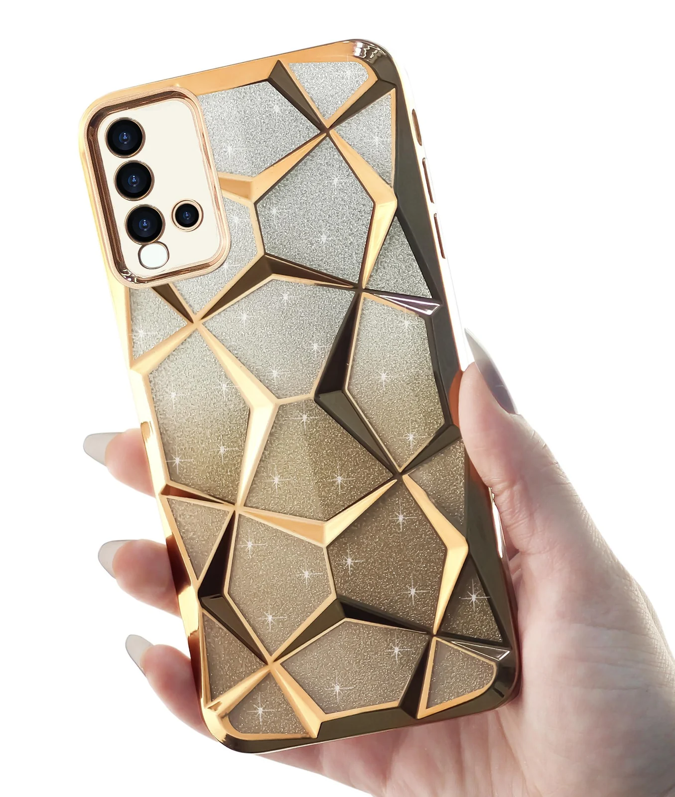 DL3 Mobilak Compatible with Xiaomi Redmi 9T Case Plating Bling Gradient Glitter Clear Cover Soft TPU Silicone Cute Camera Protection Shockproof Back for Women Girls Case - Gold