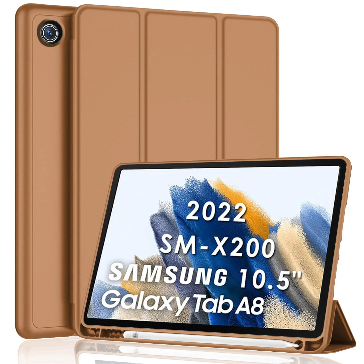 DL3 Mobilak Smart Case for Samsung Galaxy Tab A8 10.5 Inch 2021(-X200/-X205/-X207) with Pencil Holder, Soft TPU Smart Stand Back Cover Auto Wake/Sleep Feature - Brown