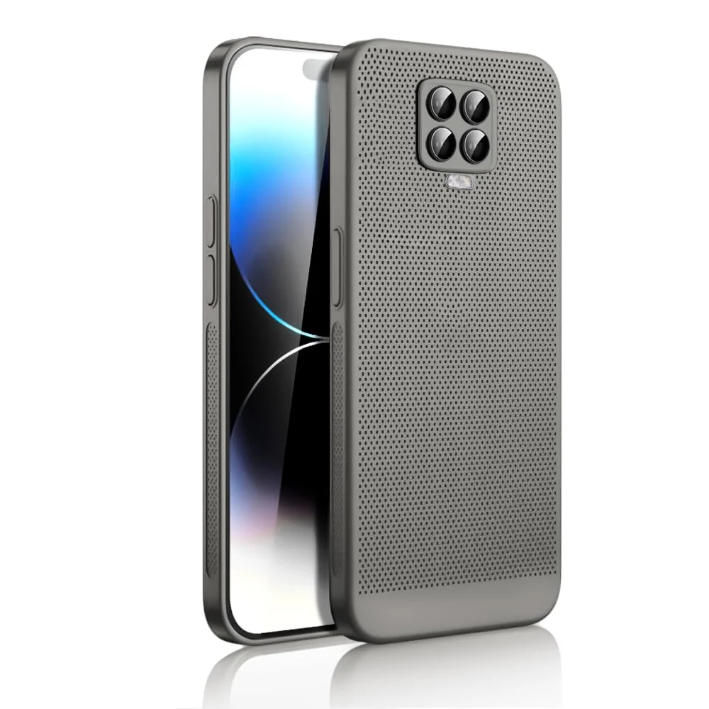 DL3 Mobilak Case for Xiaomi Redmi Note 9S/9 Pro Max Heat Dissipation with Built-in Camera Lens Protector Slim Fit Breathable Cooling Anti-Fingerprint Hard PC Back Shockproof Cover - Gray