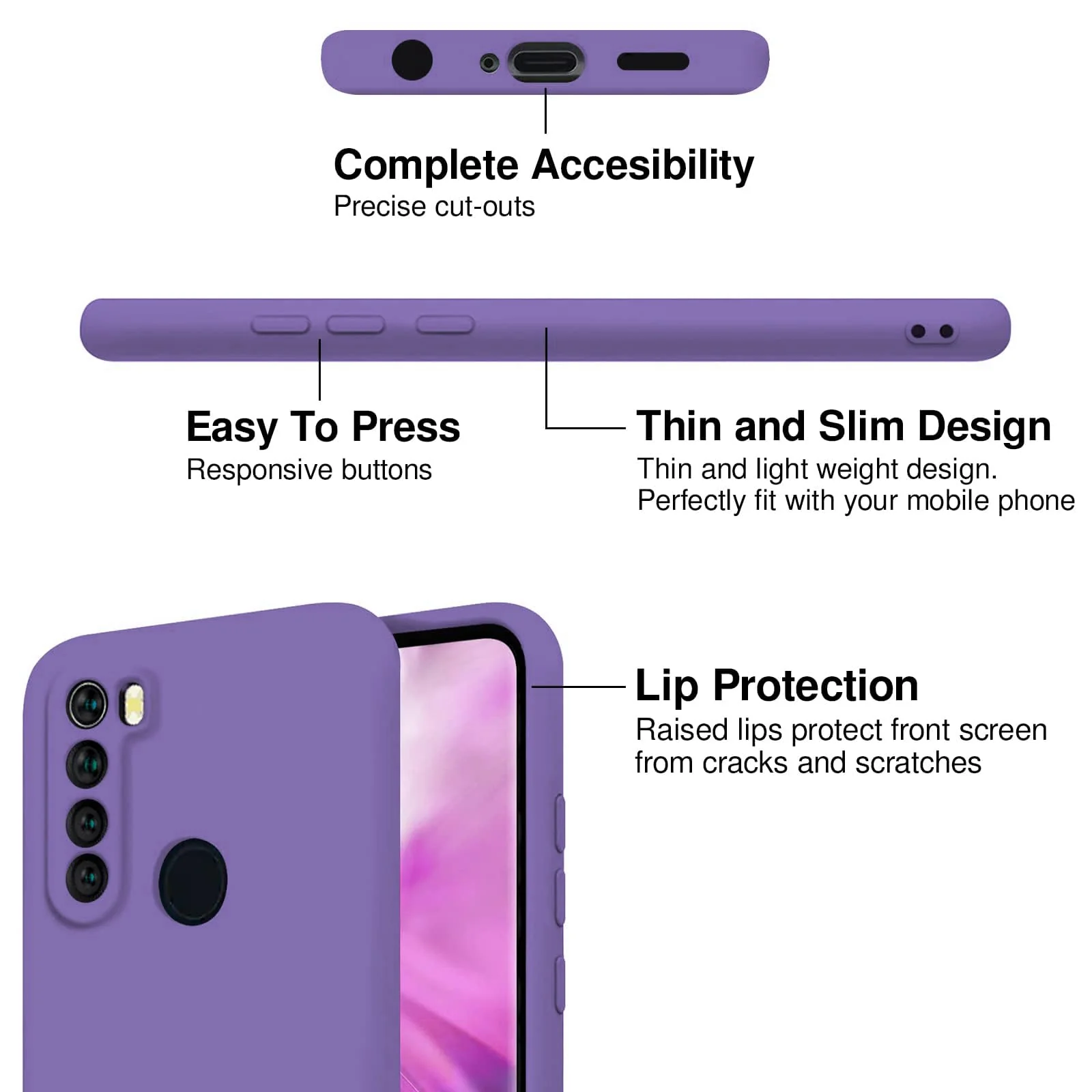 DL3 Mobilak Soft Silicone Protective Case for Xiaomi Redmi Note 8 with Microfiber Lining and Shockproof Design - Light Purple