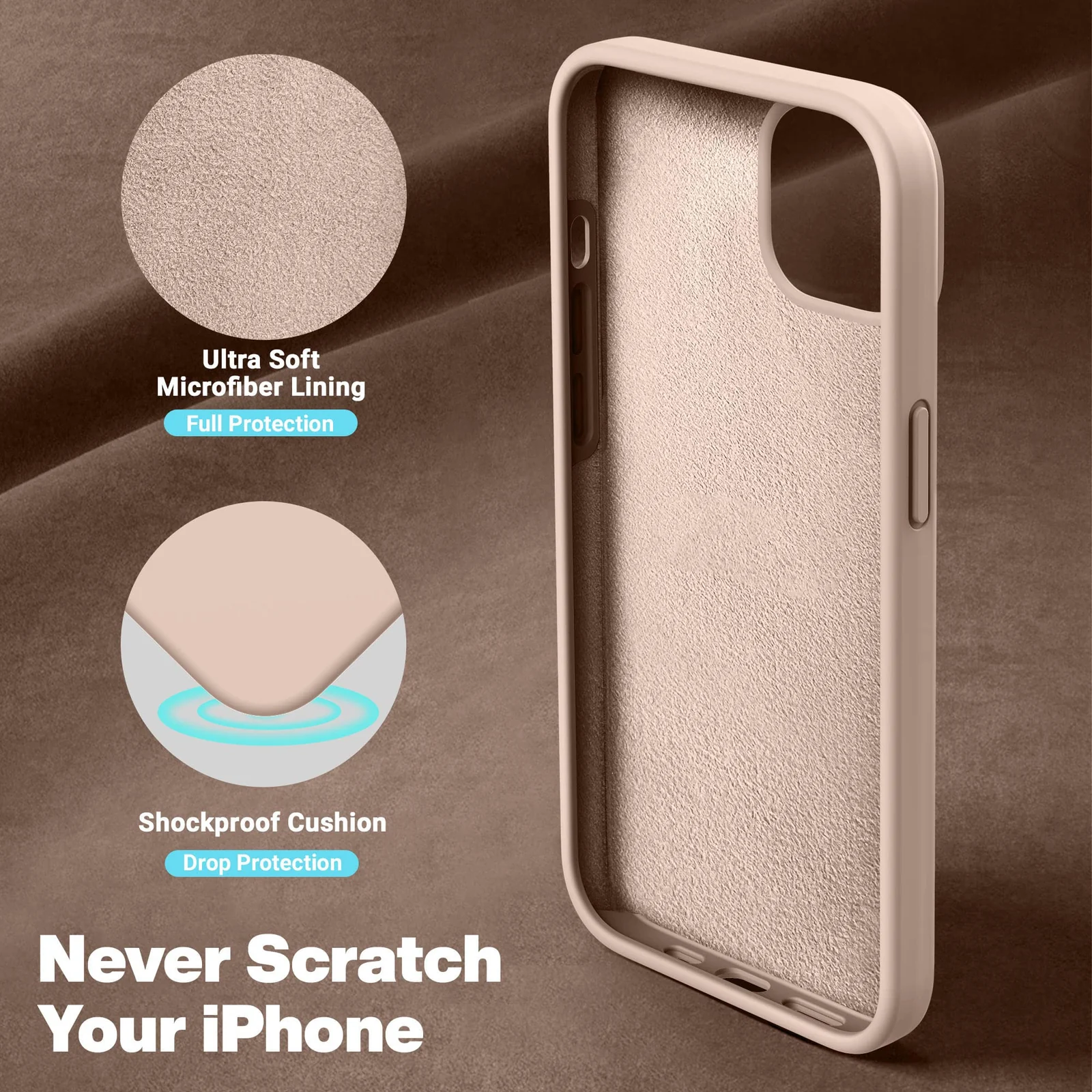 "DL3 Mobilak Liquid Silicone Protective Case with Soft Microfiber Lining for iPhone 15 Plus, iPhone 14 Plus "" - Pink Sand"