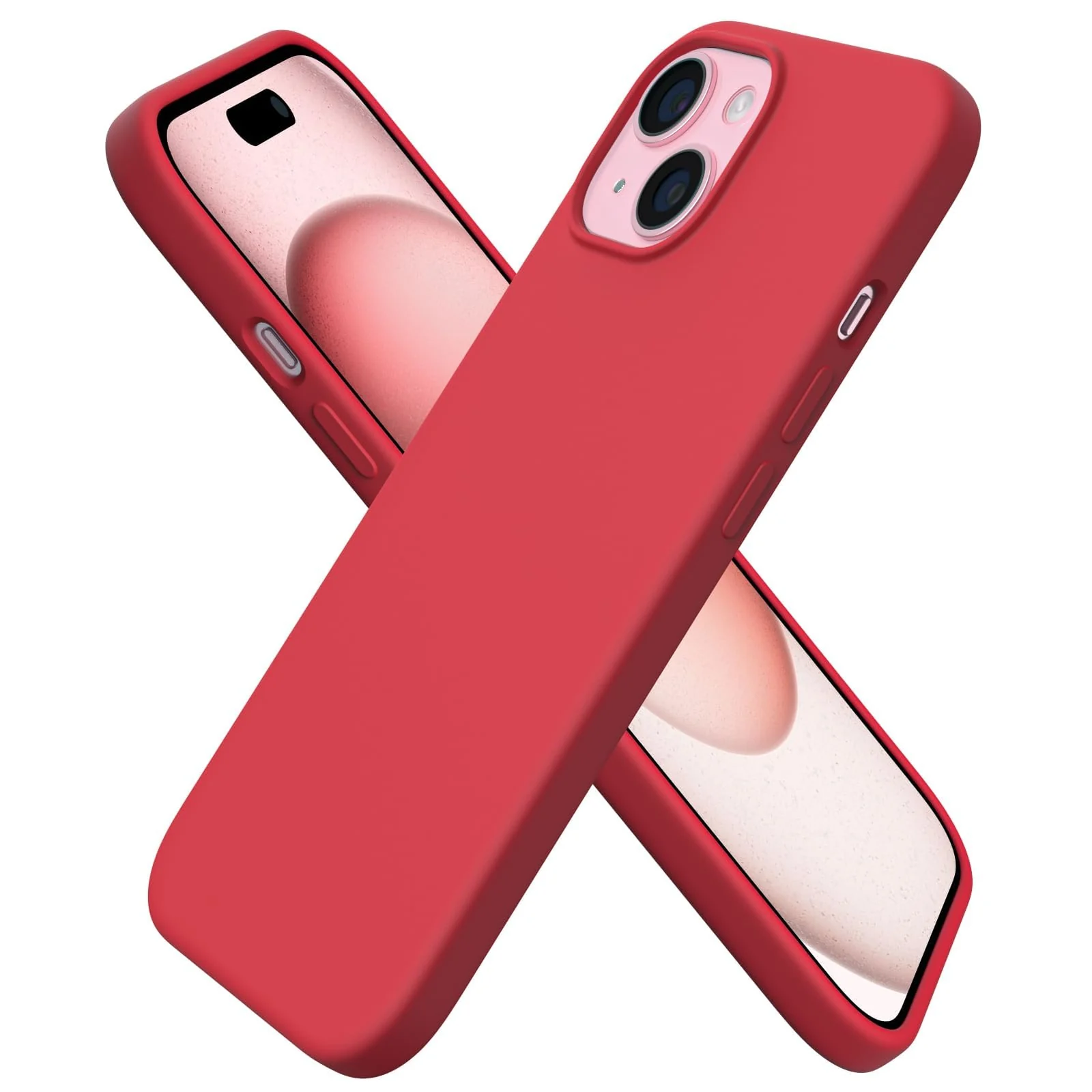 DL3 Mobilak Liquid Silicone Case for iPhone 15 Plus / iPhone 14 Plus, Supports wireless charging, Shock-absorbing protection, Scratch-resistant surface - Red