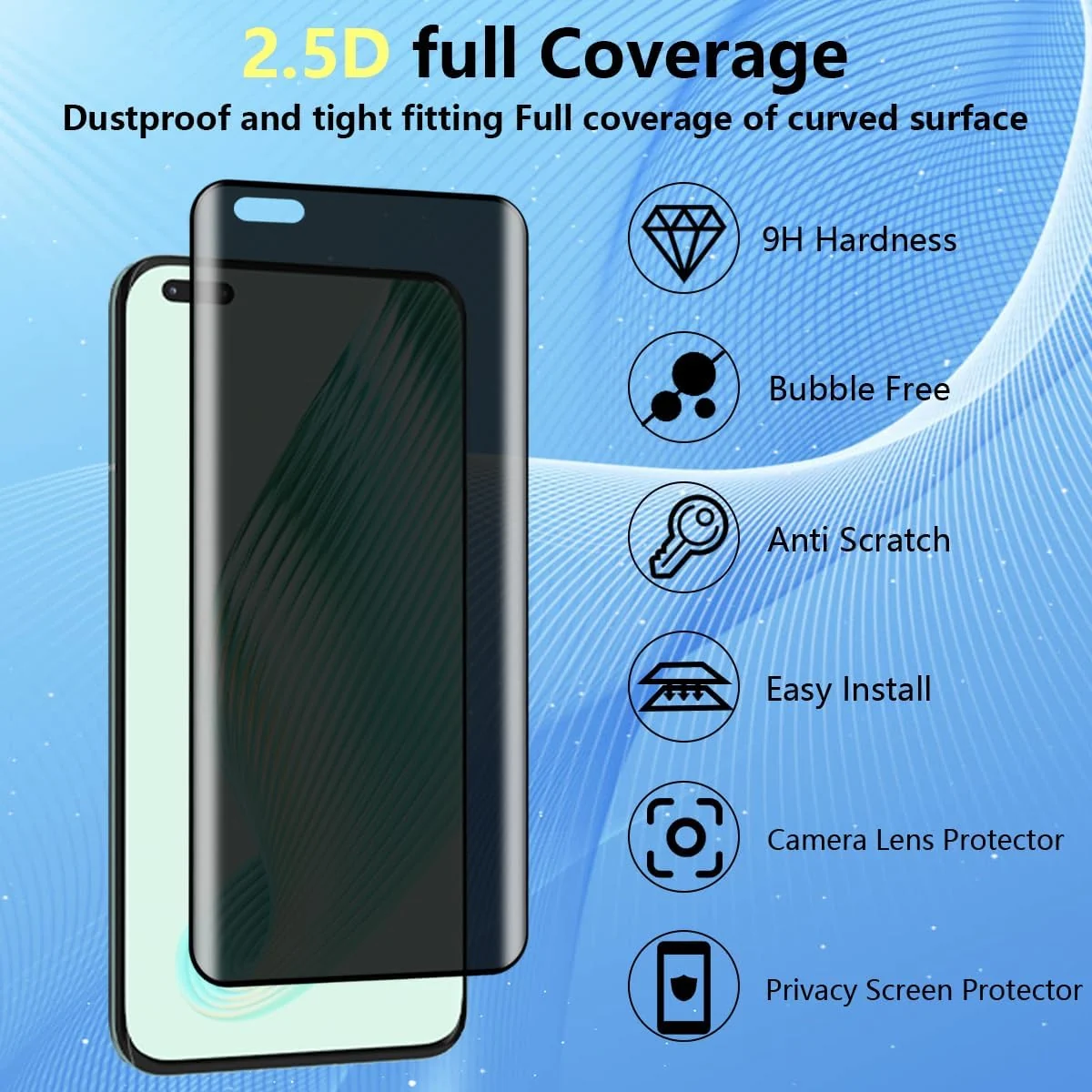 DL3 Mobilak Screen Protector for Honor Magic 5 Pro UV Glass Fingerprint Reader Support 3D Curved Anti-Spy Tempered Glass Screen Protector - Privacy