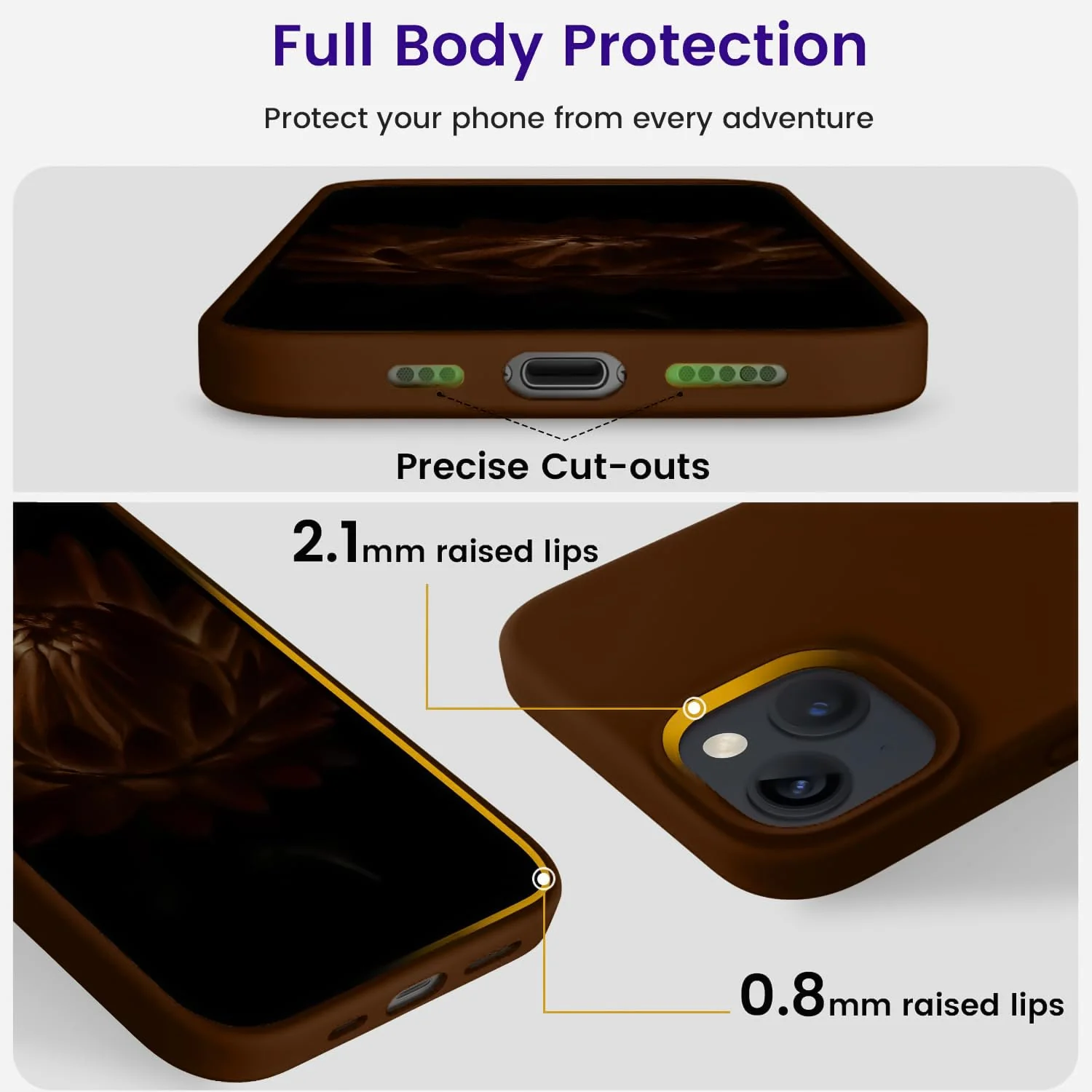 DL3 Mobilak Liquid Silicone Case for iPhone 15, Supports wireless charging, Shock-absorbing protection, Anti-fingerprint finish - Brown