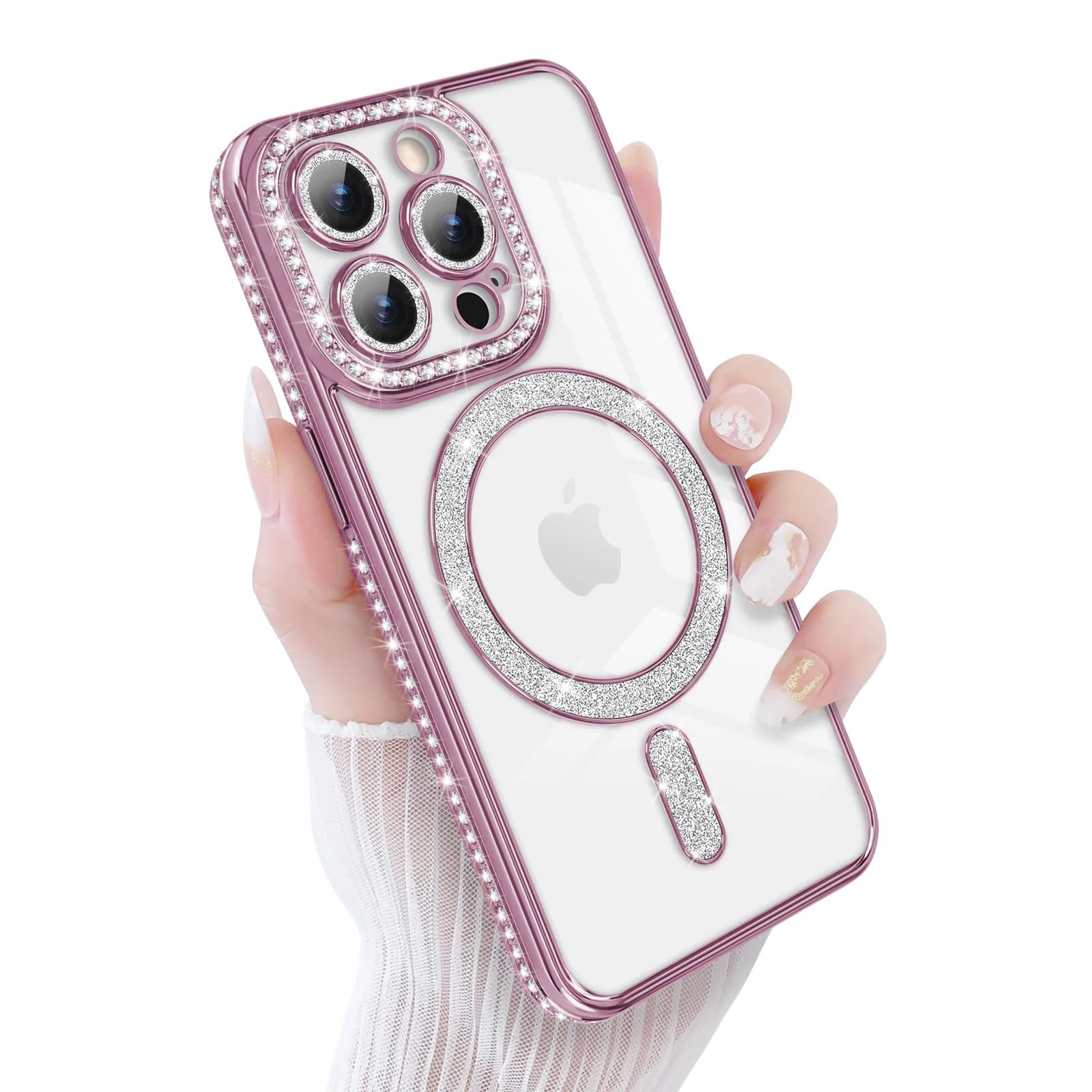 DL3 Mobilak MagSafe-Compatible Magnetic Case for iPhone 15 Pro with Camera Protection and Magnetic Car-Mount Support - Pink