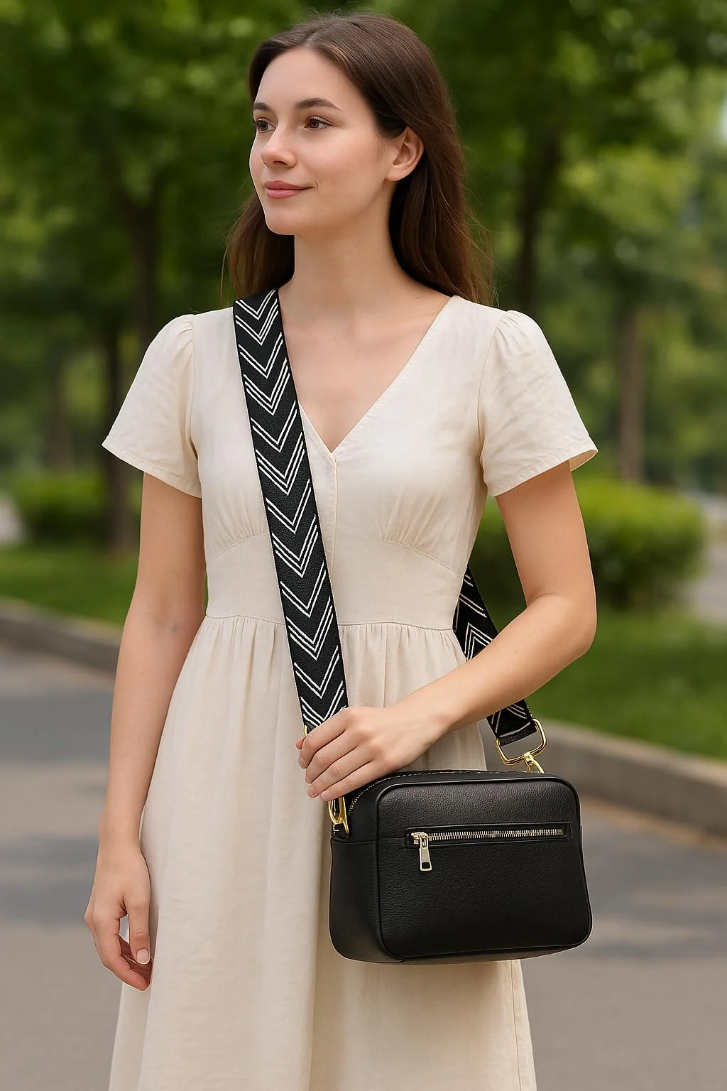DL3 Mobilak Adjustable Wide Crossbody Bag Strap for Women, Replacement Shoulder Strap for Handbags, Totes & Purses with Elegant Embroidered Pattern and Metal Hooks - Arrow Black