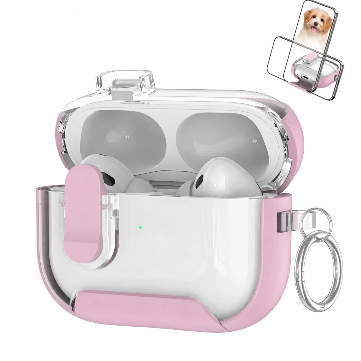 MOBIGON Locking Protective Case with Carabiner for AirPods Pro 1 / 2, Clear / Pink