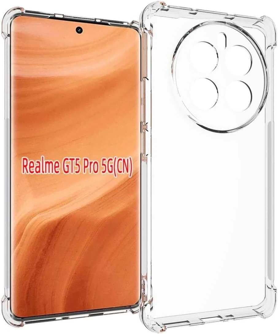 DL3 Mobilak Case Compatible with realme GT5 Pro, Cover Silicone Transparen t TPU Gorilla Anti-shock Protector Camera Shockproof Corners - Clear