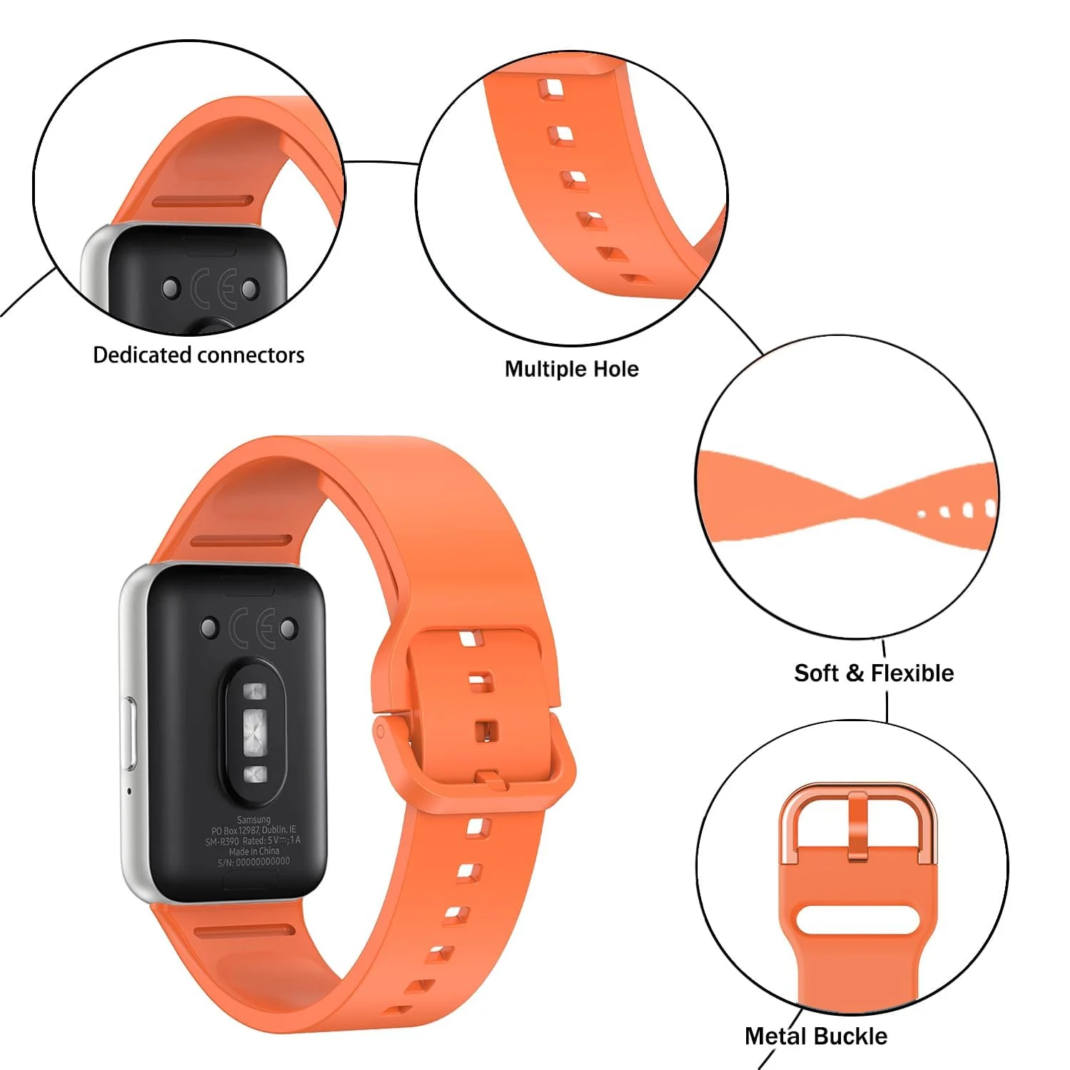 DL3 MOBILAK Silicone Bracelet for Samsung Galaxy Fit 3 Strap, Soft Silicone Sport Replacement Strap For Women/Men, Adjustable Waterproof Sports Band - Orange