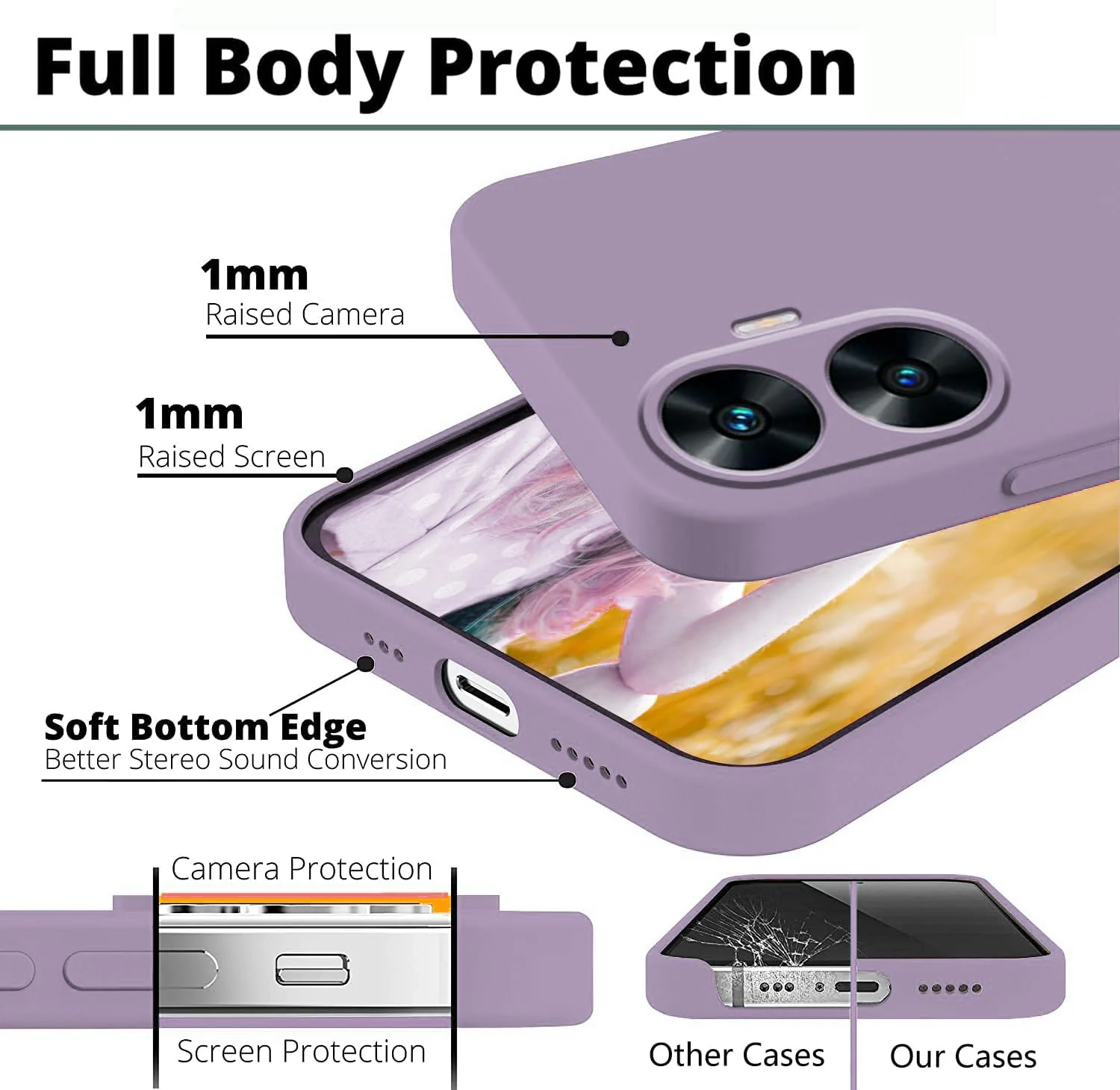 DL3 Mobilak Soft Silicone Protective Case for realme C55 / realme Narzo N55 with Microfiber Lining and Shockproof Design - Lavender