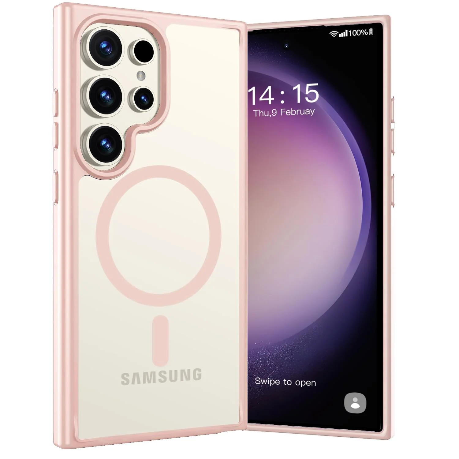 DL3 Mobilak Wallet Case with Card Slot for Samsung Galaxy S25 Ultra with Camera Protection and Magnetic Car-Mount Support - Pink