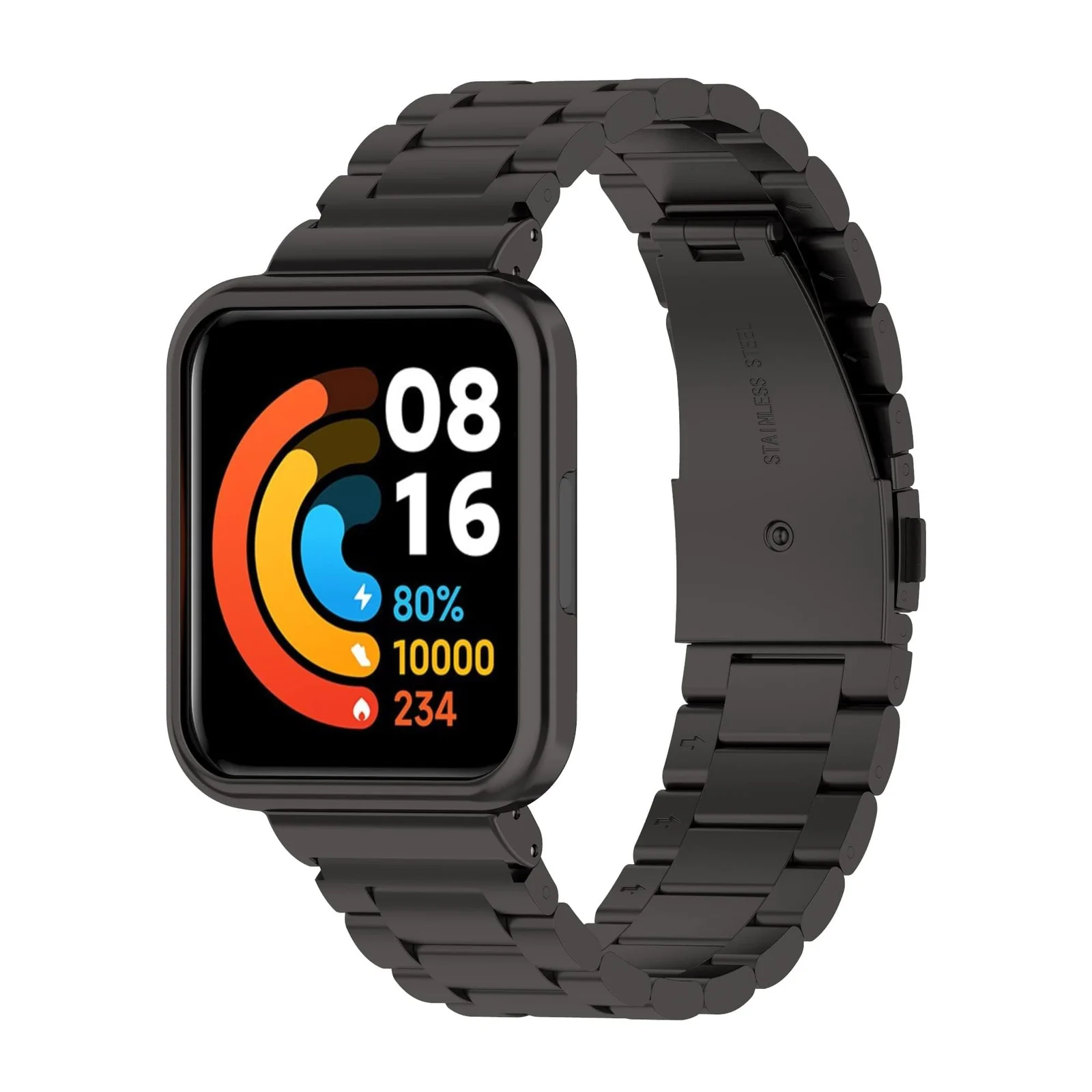 Dl3 Mobilak Compatible Bracelet for Xiaomi Redmi Watch 2 Lite/Poco Watch/Horloge 2, Metal Adjustable Stainless Steel Watch Band Replacement, Strap With Cover for Women Men - Black